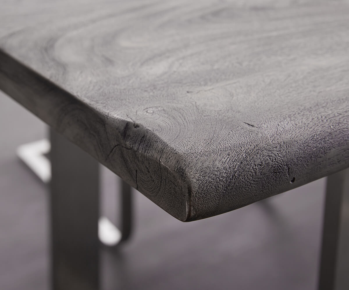 Eettafel Edge 200x100cm XL acacia platina roestvrijstaal zilver schuin Live-Edge 5