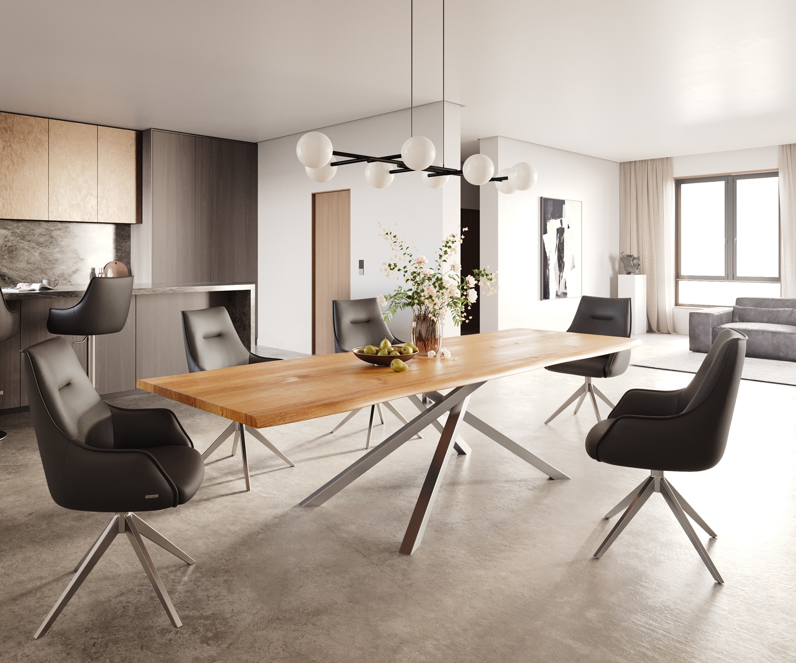 Eettafel Edge 300x100x4 eiken natuur kruisframe rechthoek RVS Live-Edge 5