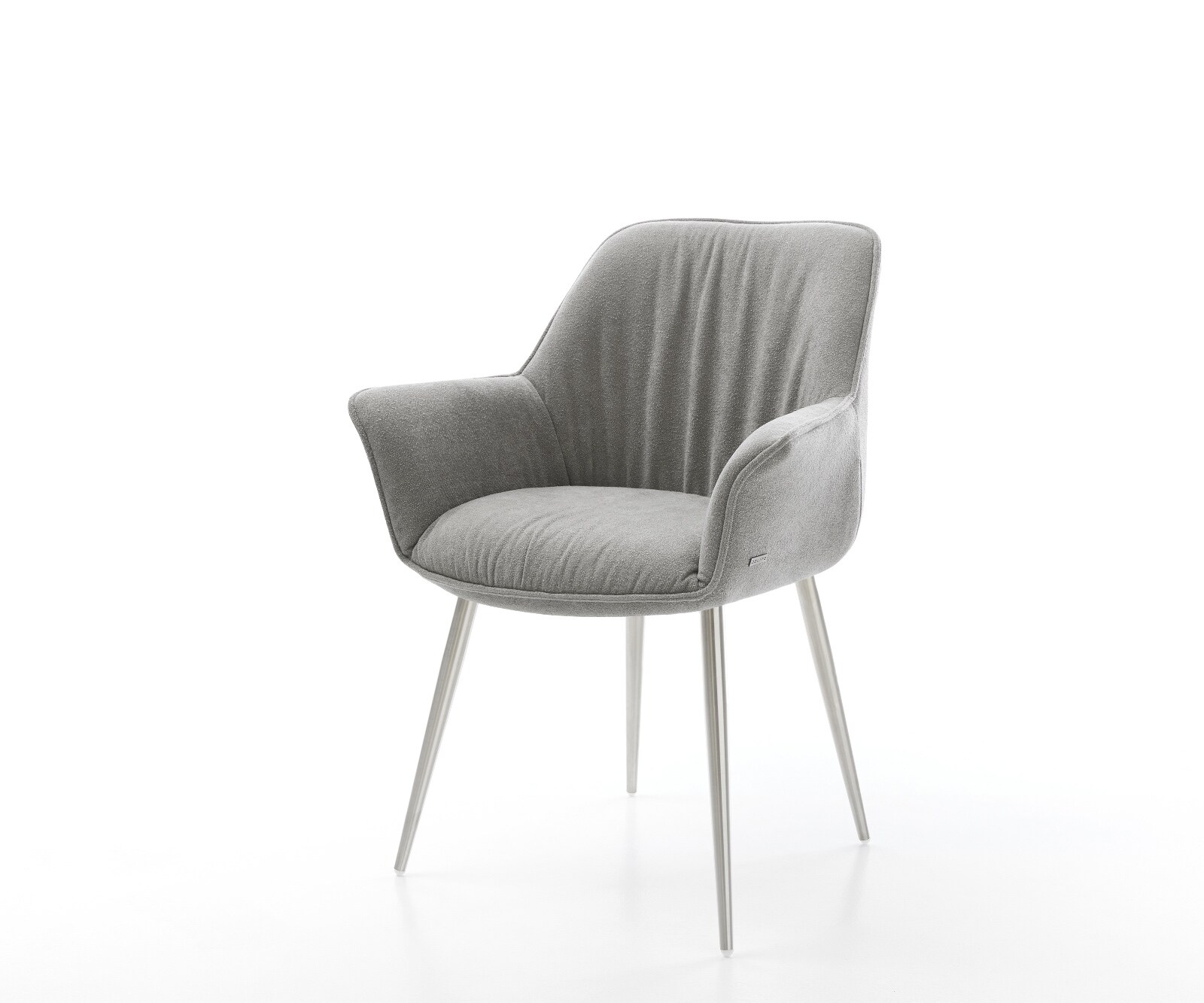 Eetkamerstoel Keila-Flex met armleuning zachte stof met structuur grijs 4-poot conisch roestvrij staal