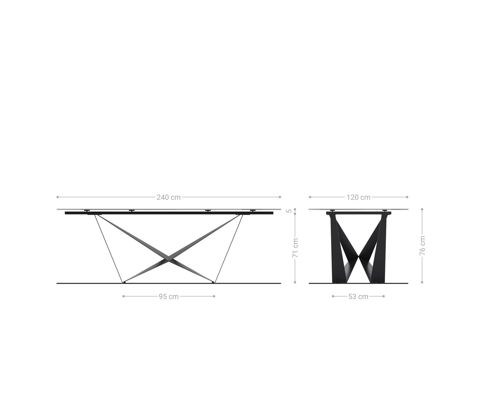 Eettafel Edge Boot 240x120 cm Keramiek Laminam® Sabbia Eichefarbig Spider Flachstahl Zwart 6