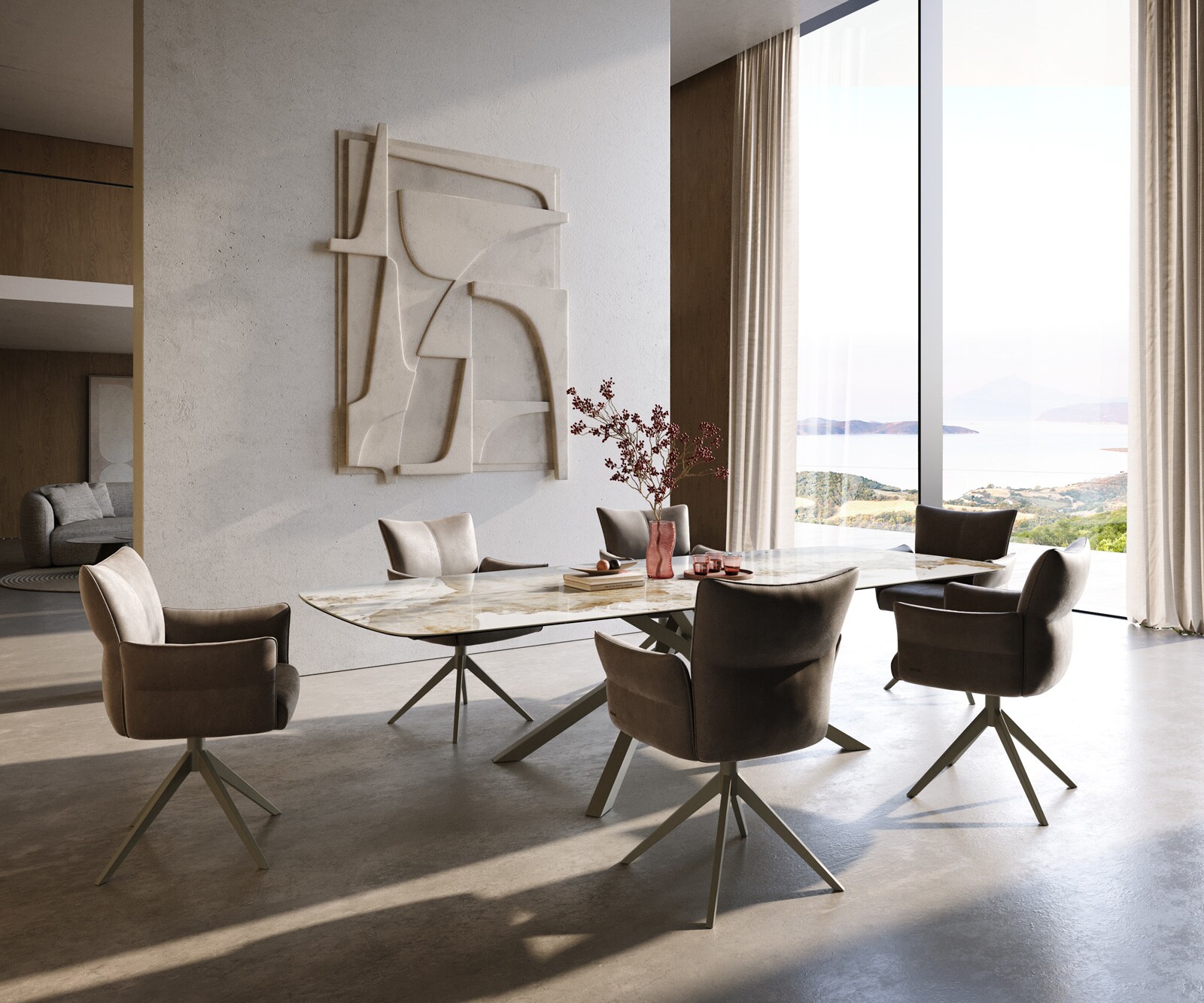 Eettafel Edge Boot 300x120 cm Keramiek Minas Melange Wit-Beige kruisonderstel Rechthoek Effectafwerking Titan 6
