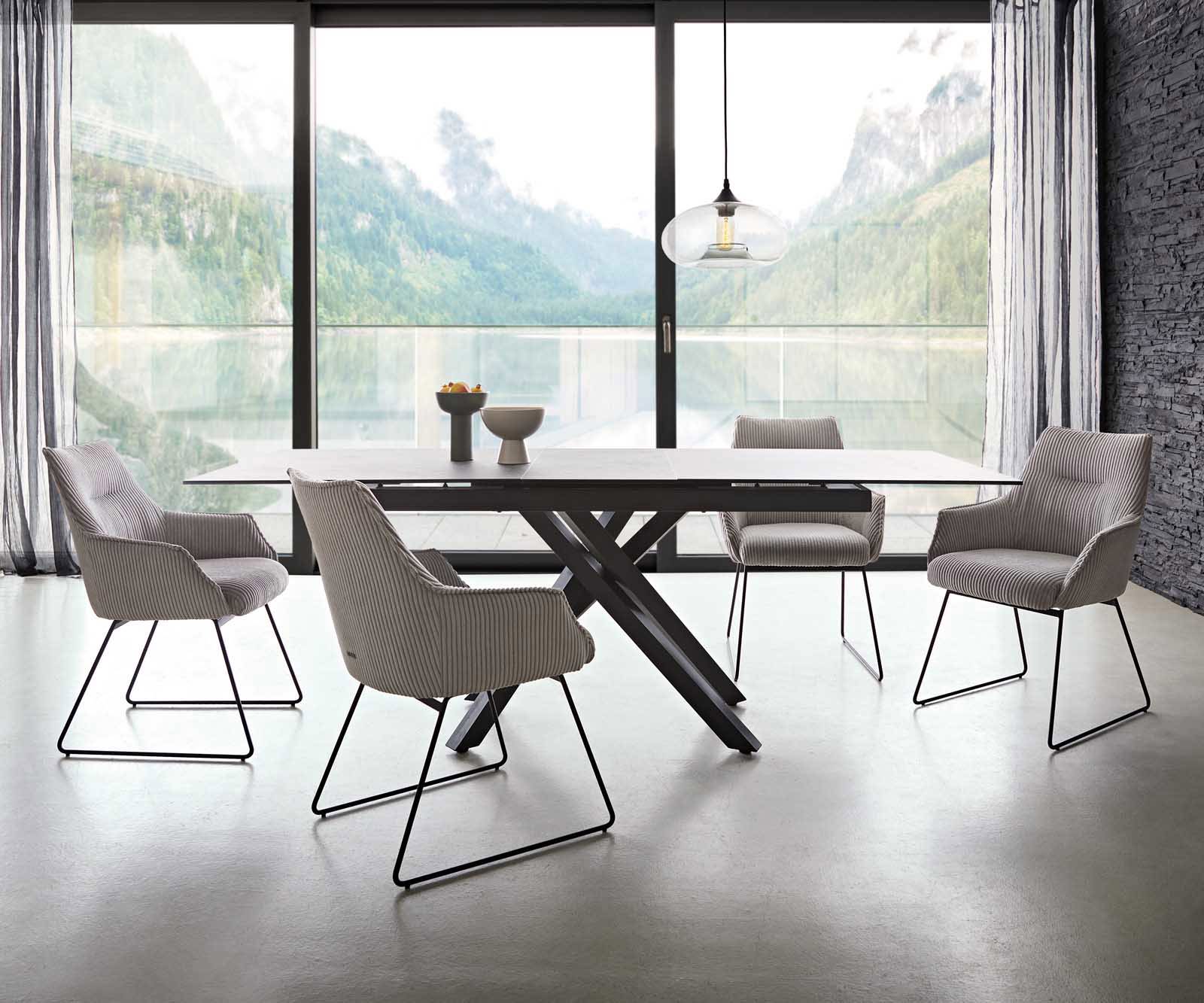 Eetkamerstoel Alja-Flex met armleuning koord zilver grijs slipframe zwart pocketveer kern 3 Eetkamerstoel Alja-Flex met armleuning koord zilver grijs slipframe zwart pocketveer kern 3