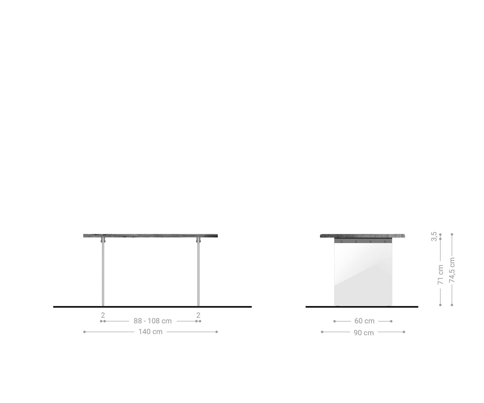 Eettafel Edge 140x90 acacia natuur verre Live-Edge 5