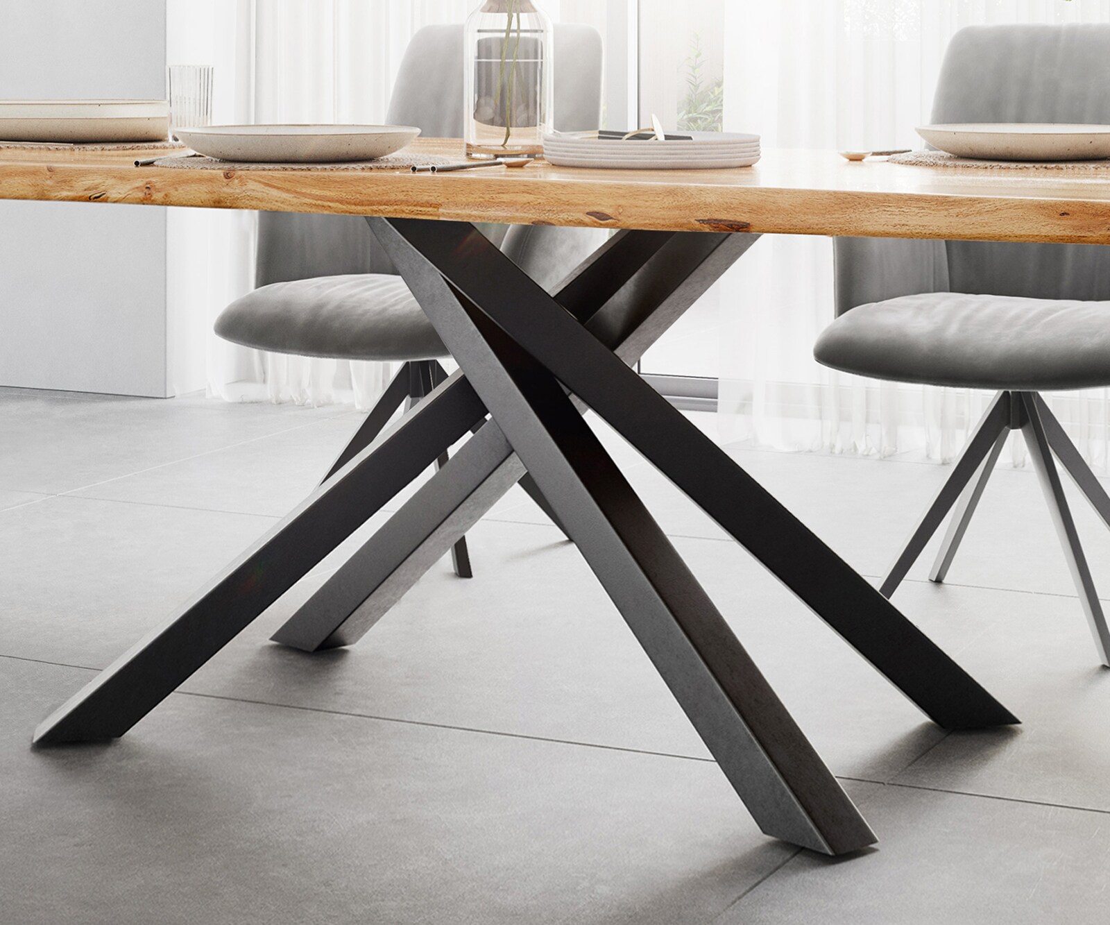 Eettafel Edge 200x100 acacia natuur kruisframe rechthoek zwart  Live-Edge 4