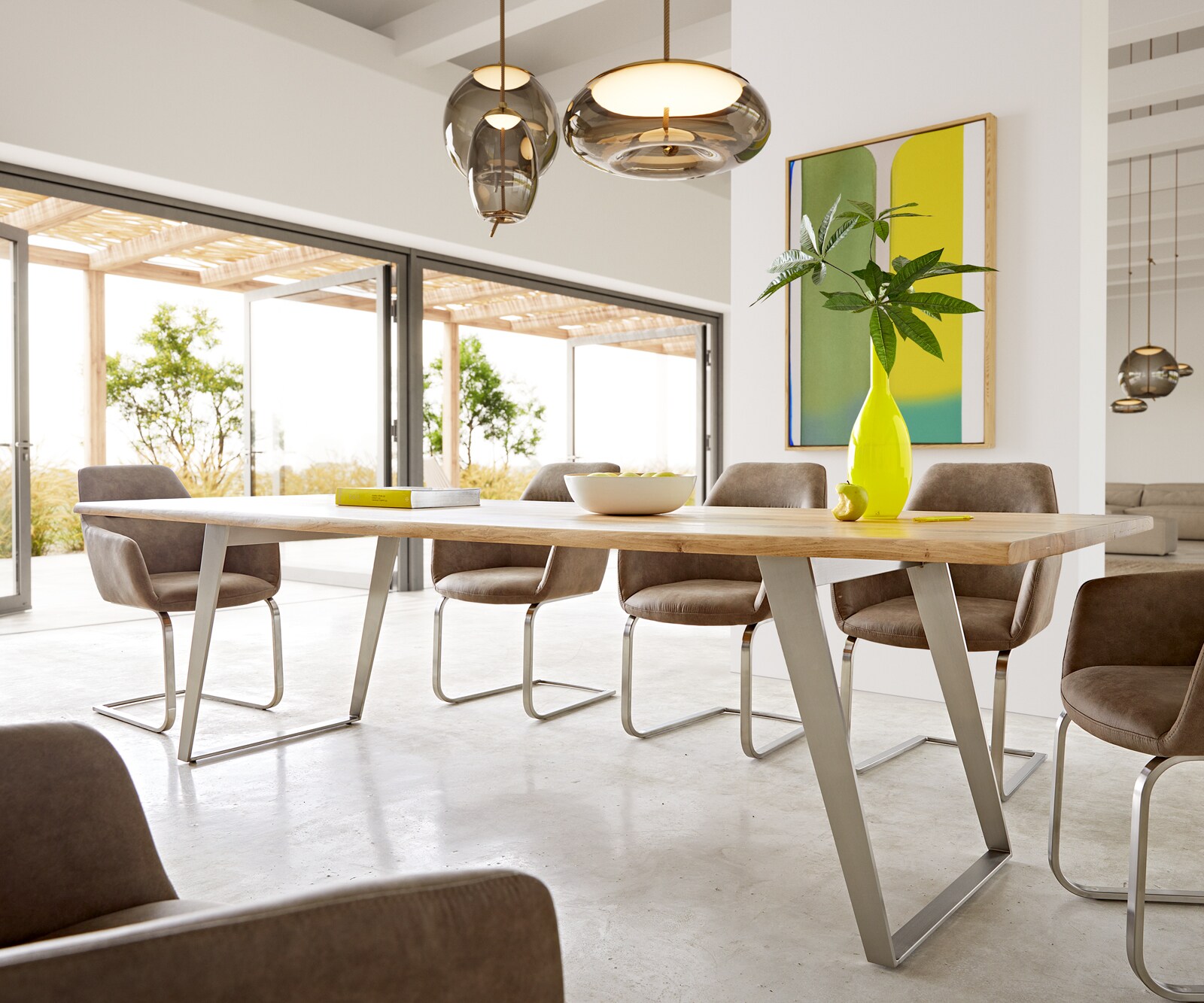 Eettafel Edge 260x100x2,5-3 eiken natuur roestvrij staal schuin Live-Edge 5