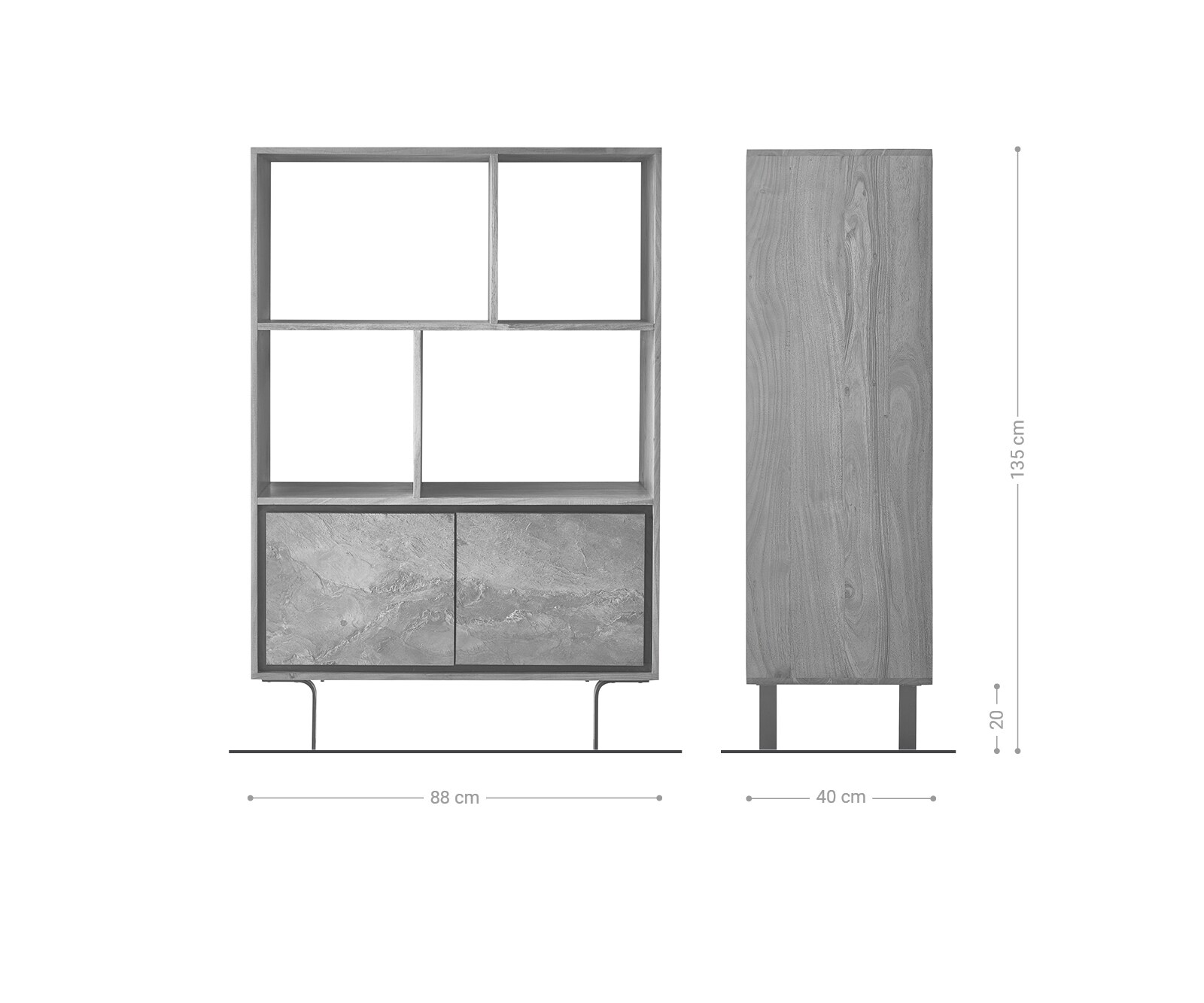 Boekenkast Juwelo 88 cm acacia natuur steenfineer metaal zwart 9