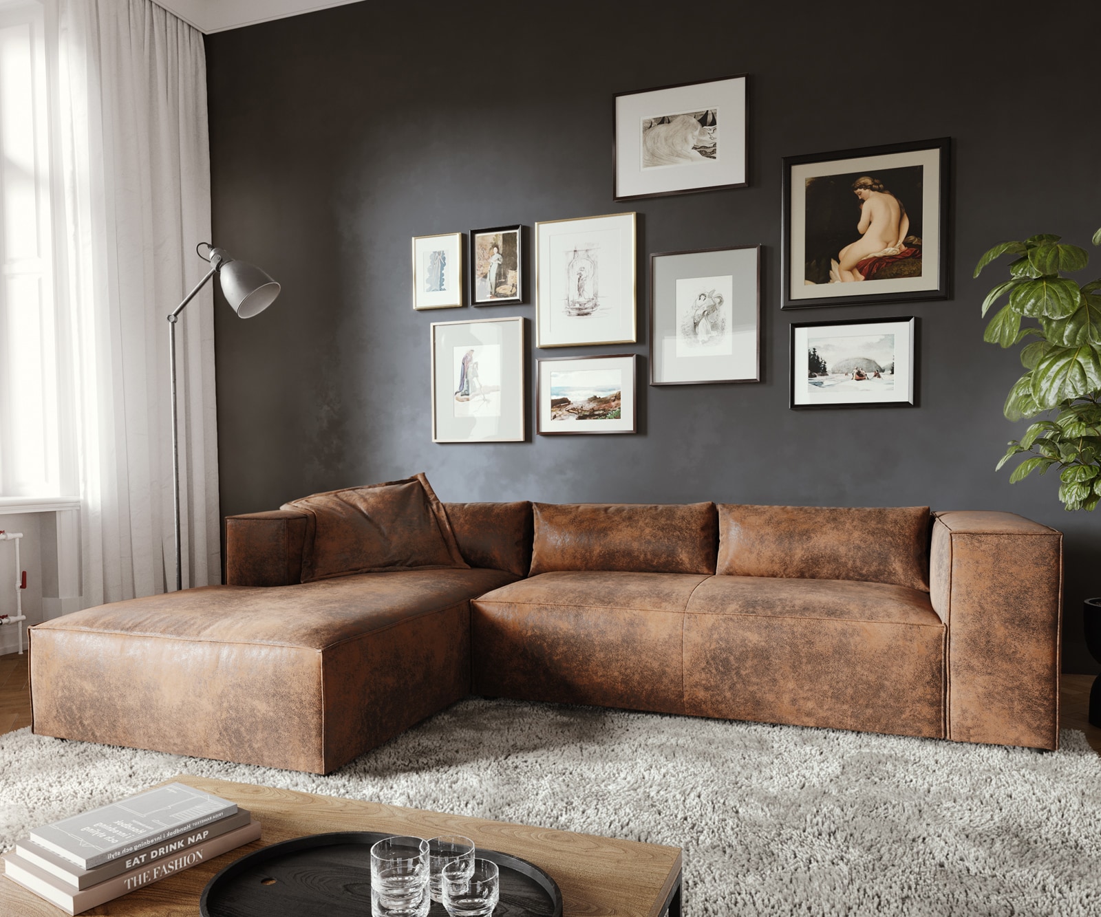 Hoekbank Brom 260 x 175 cm kunstleer bruin recamiere links 3 Hoekbank Brom 260 x 175 cm kunstleer bruin recamiere links 3