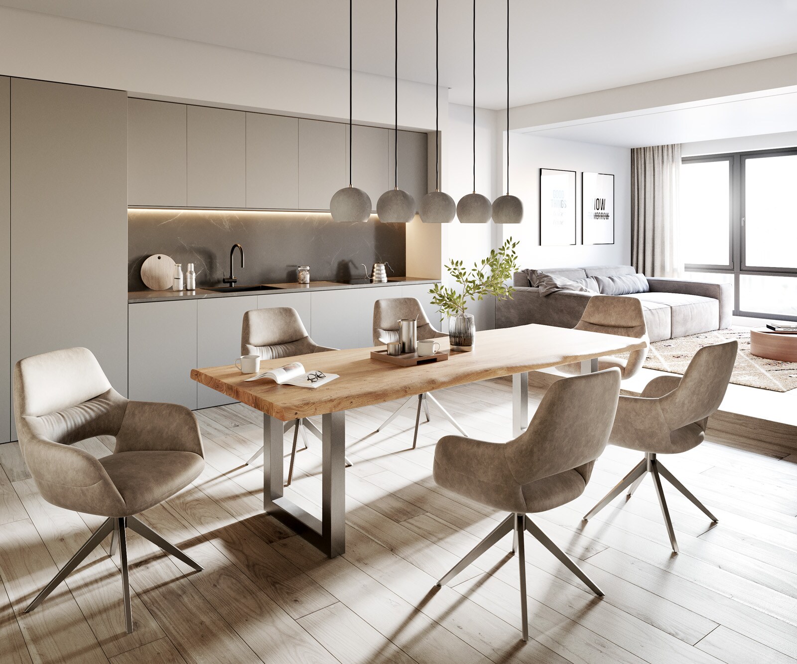 Eettafel Edge 260x100 XL acacia natuur roestvrijstaal breed Live-Edge 6
