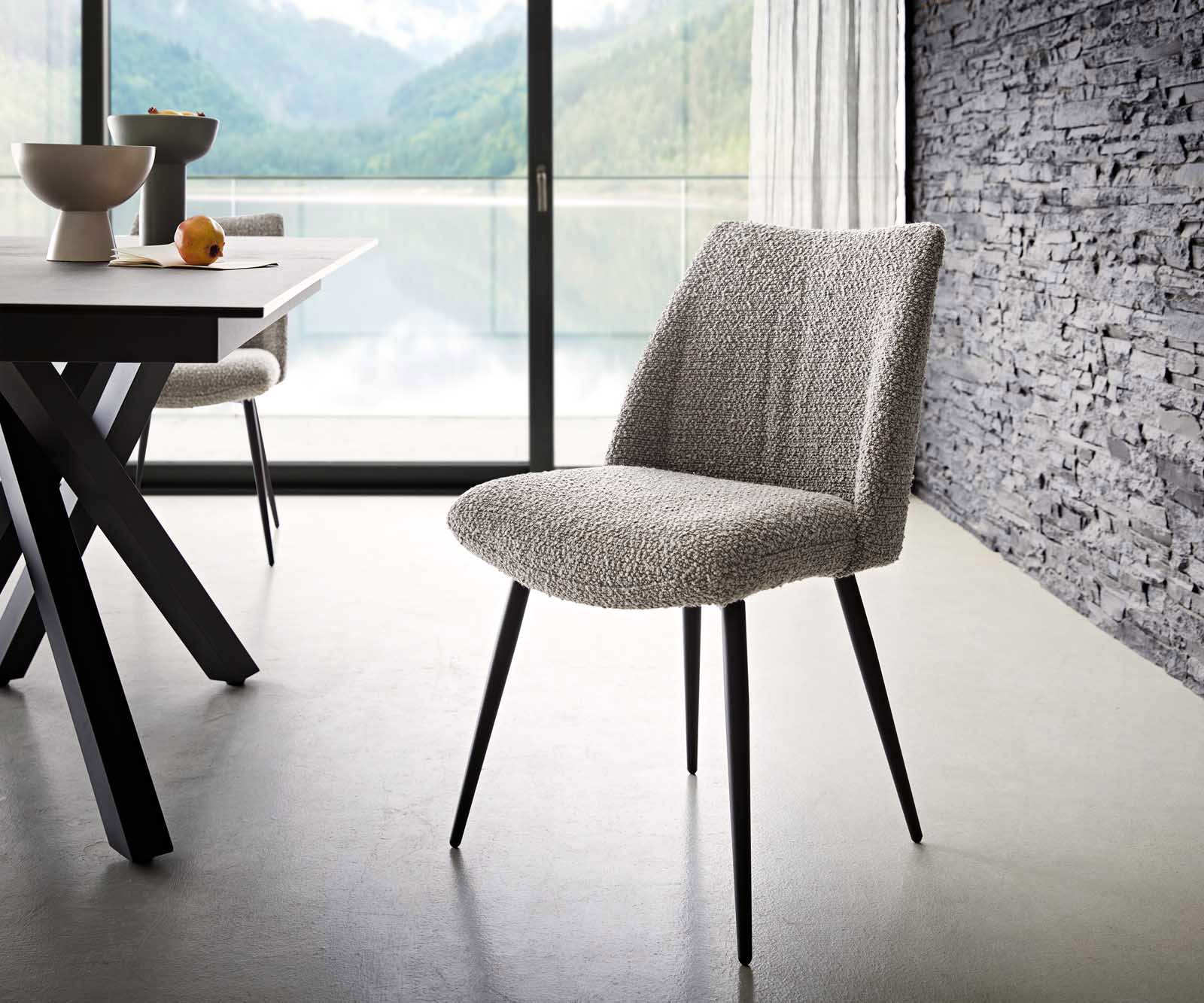 Eetkamerstoel Elso-Flex bouclé zilver grijs 4-poot conisch zwart pocketveer kern Eetkamerstoel Elso-Flex bouclé zilver grijs 4-poot conisch zwart pocketveer kern