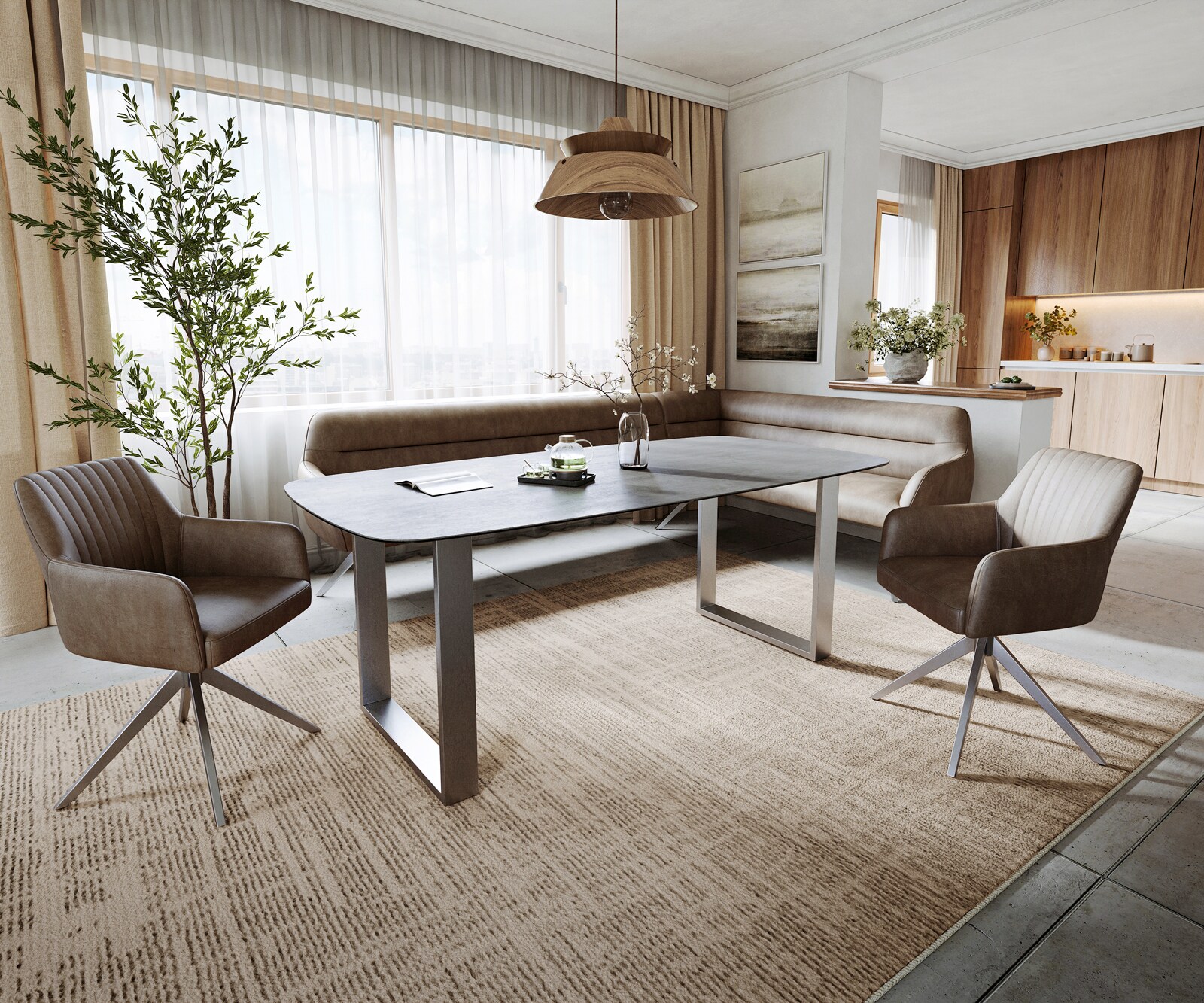 Eettafel Edge boot 200x100 cm keramiek beton grijs roestvrij staal smal 6