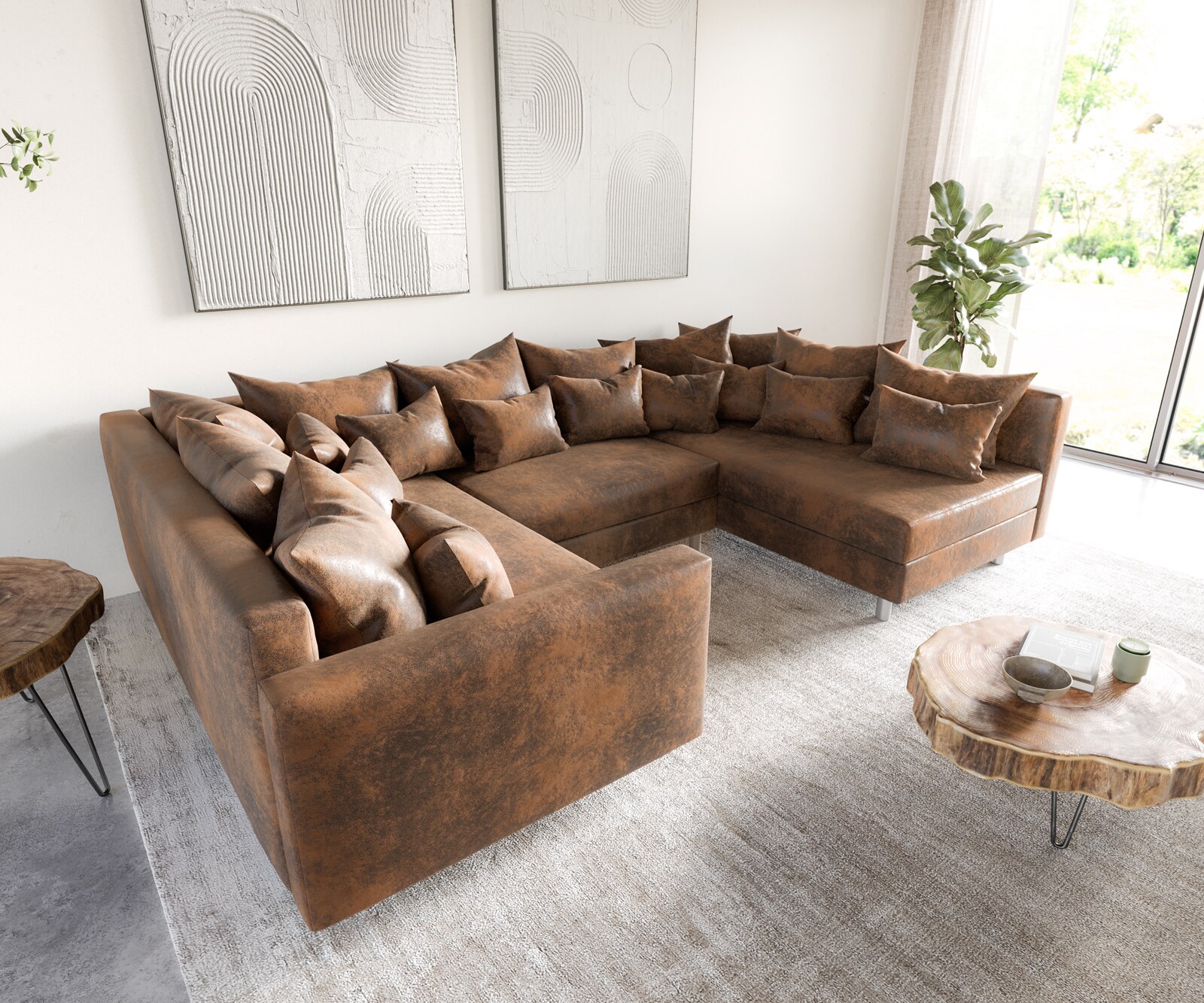 Woonlandschap Clovis bruin antiek optiek modulaire armleuning  Woonlandschap Clovis bruin antiek optiek modulaire armleuning