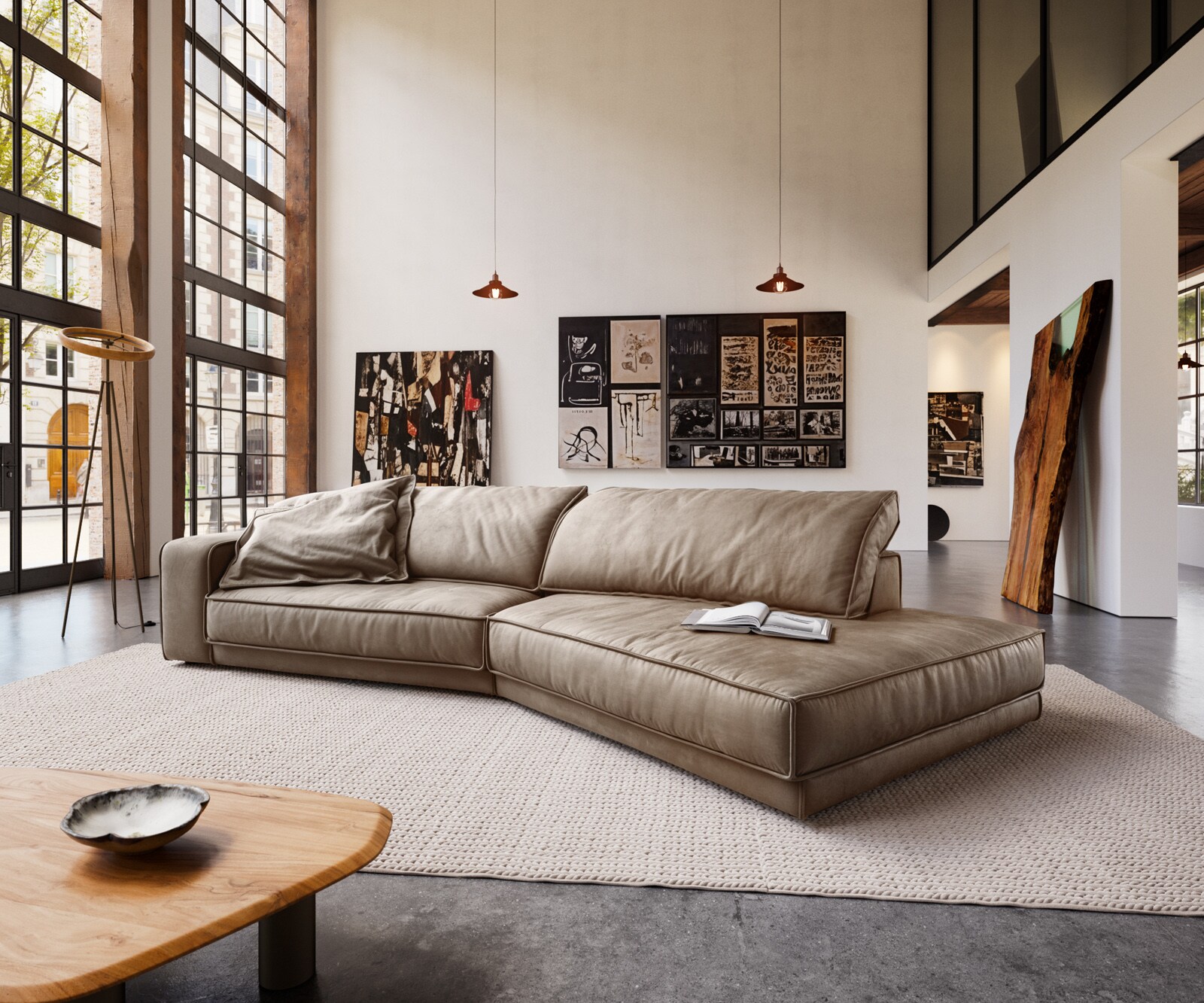 Big sofa Snoosh 400x150 cm microvezel Mud vintage Recamiere rechts