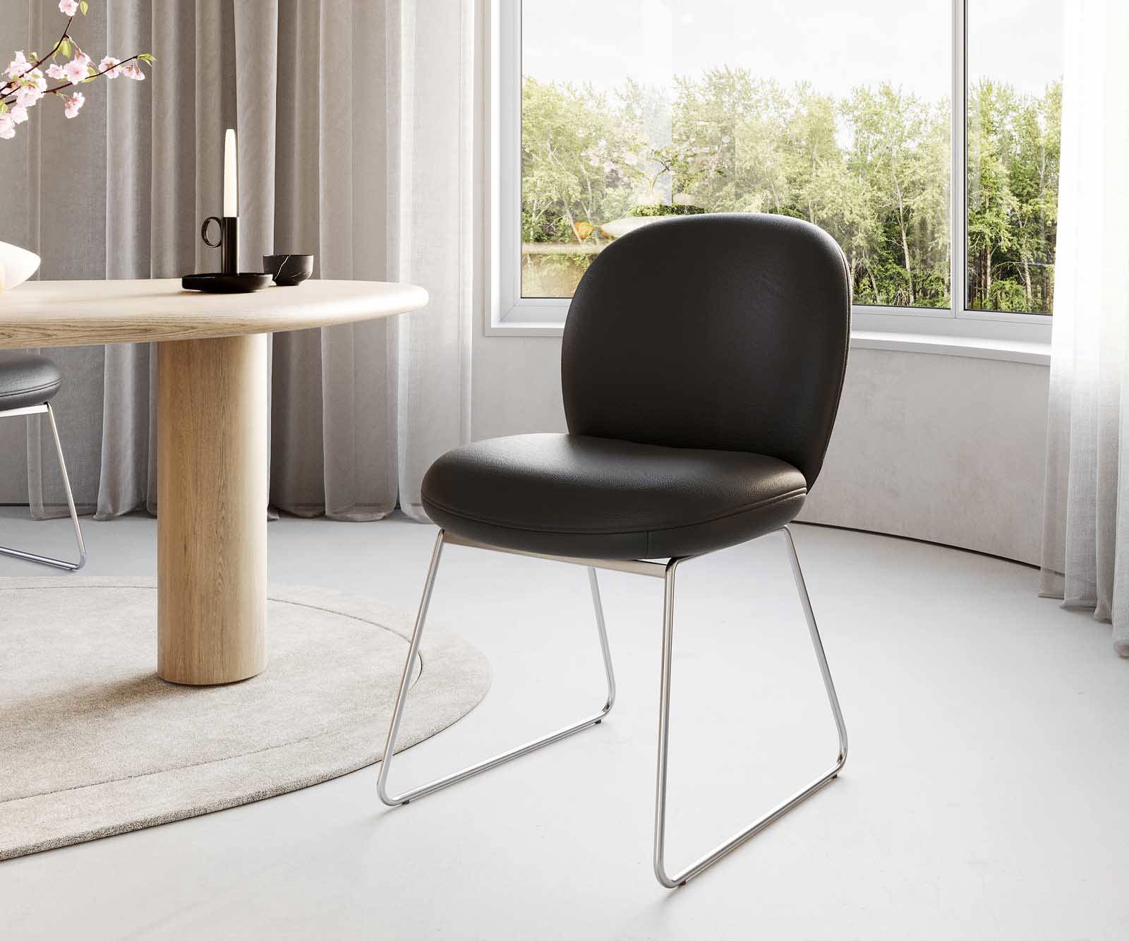 Eetkamerstoel Nube-Flex echt leer zwart slipframe roestvrij staal pocketveer kern Eetkamerstoel Nube-Flex echt leer zwart slipframe roestvrij staal pocketveer kern