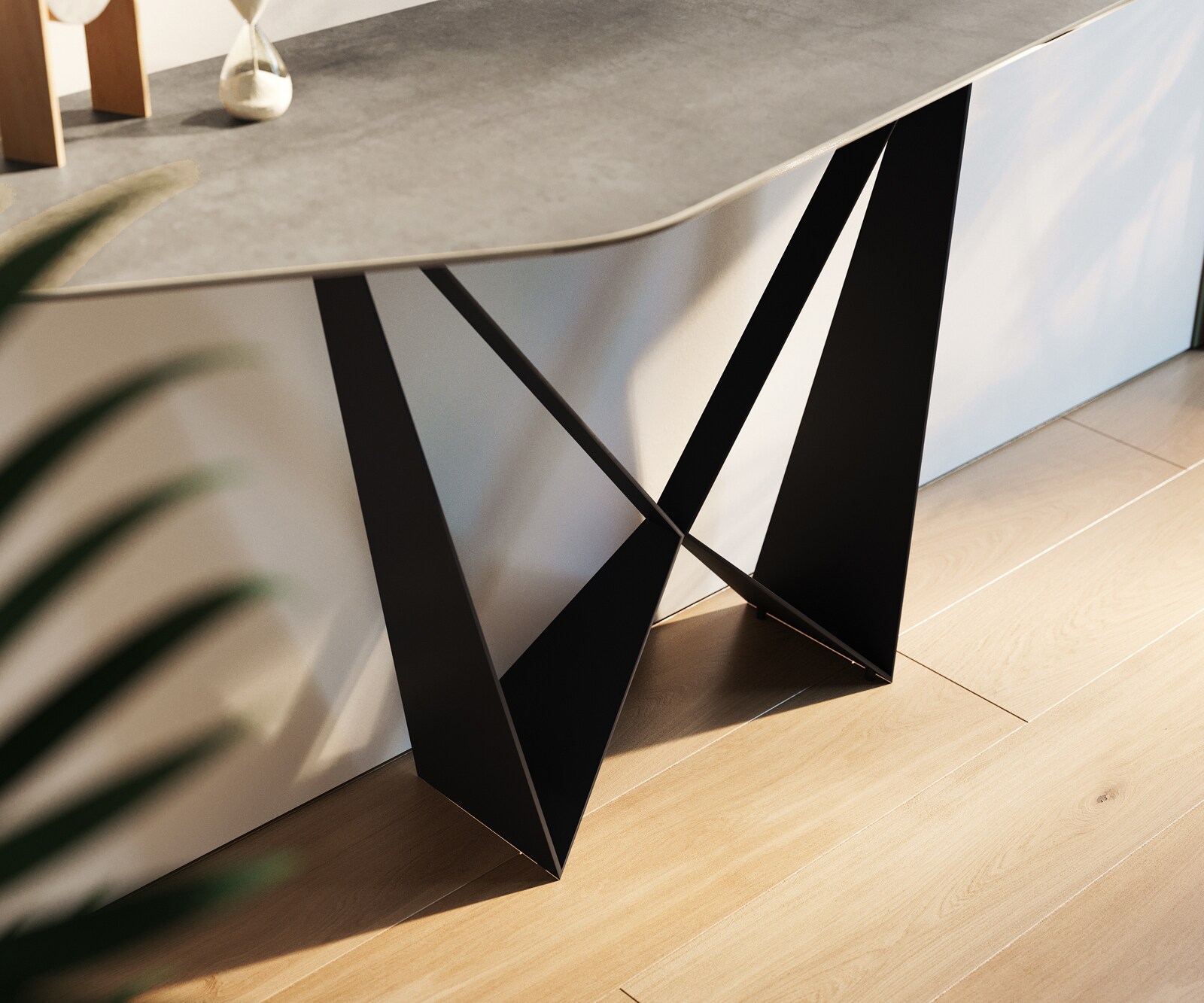 Consoletafel Edge Polygonaal 180x50 cm Keramiek Betongrijs Spios Metaal Zwart 6