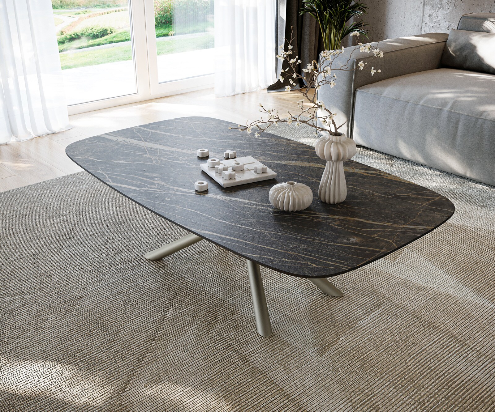 Salontafel Edge Boot 140x80 cm keramiek Laminam® Noir Desir bruin Sarity Metall effectafwerking titaan 4