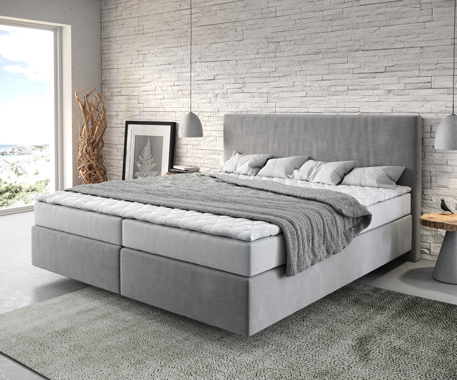 Boxspring-bed Dream-Well 180x200 cm Grijs Microvezel stof