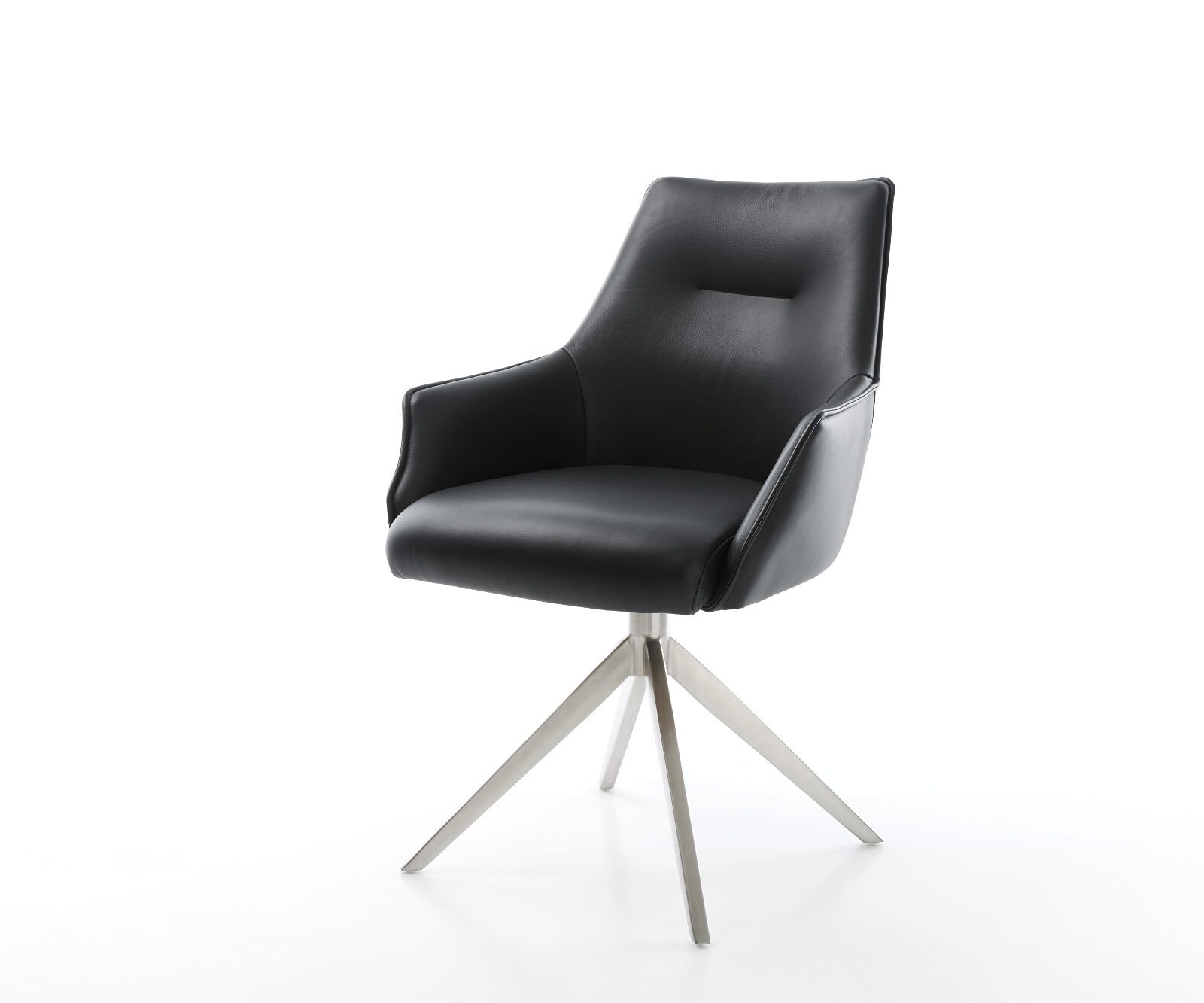 Draaistoel Alja-Flex met armleuning echt leer zwart kruisframe breed roestvrij staal 360° draaibaar rocker-functie pocketveer kern