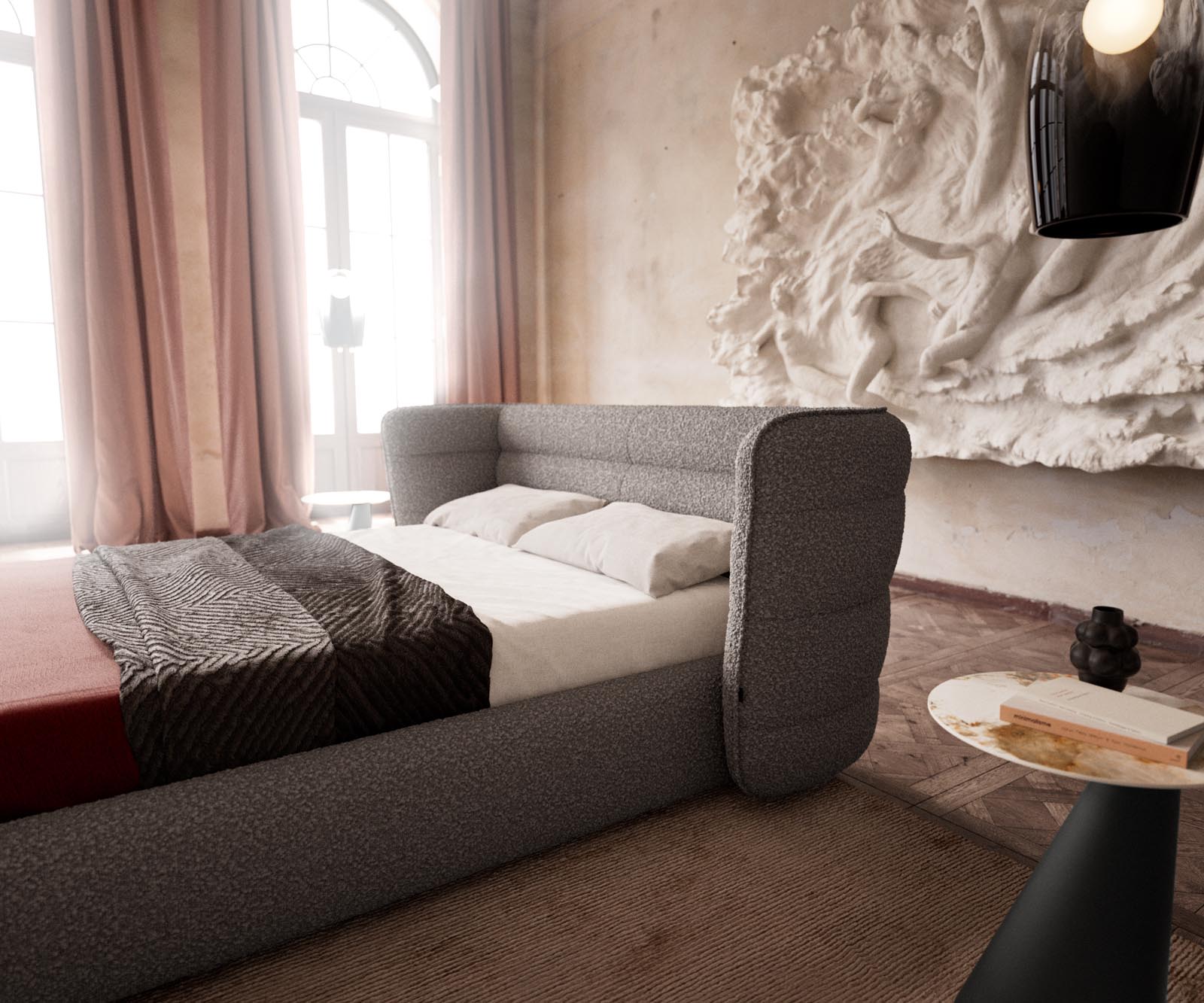 Simea 140x200 cm bouclé zilvergrijs gestoffeerd bedframe 4 Simea 140x200 cm bouclé zilvergrijs gestoffeerd bedframe 4