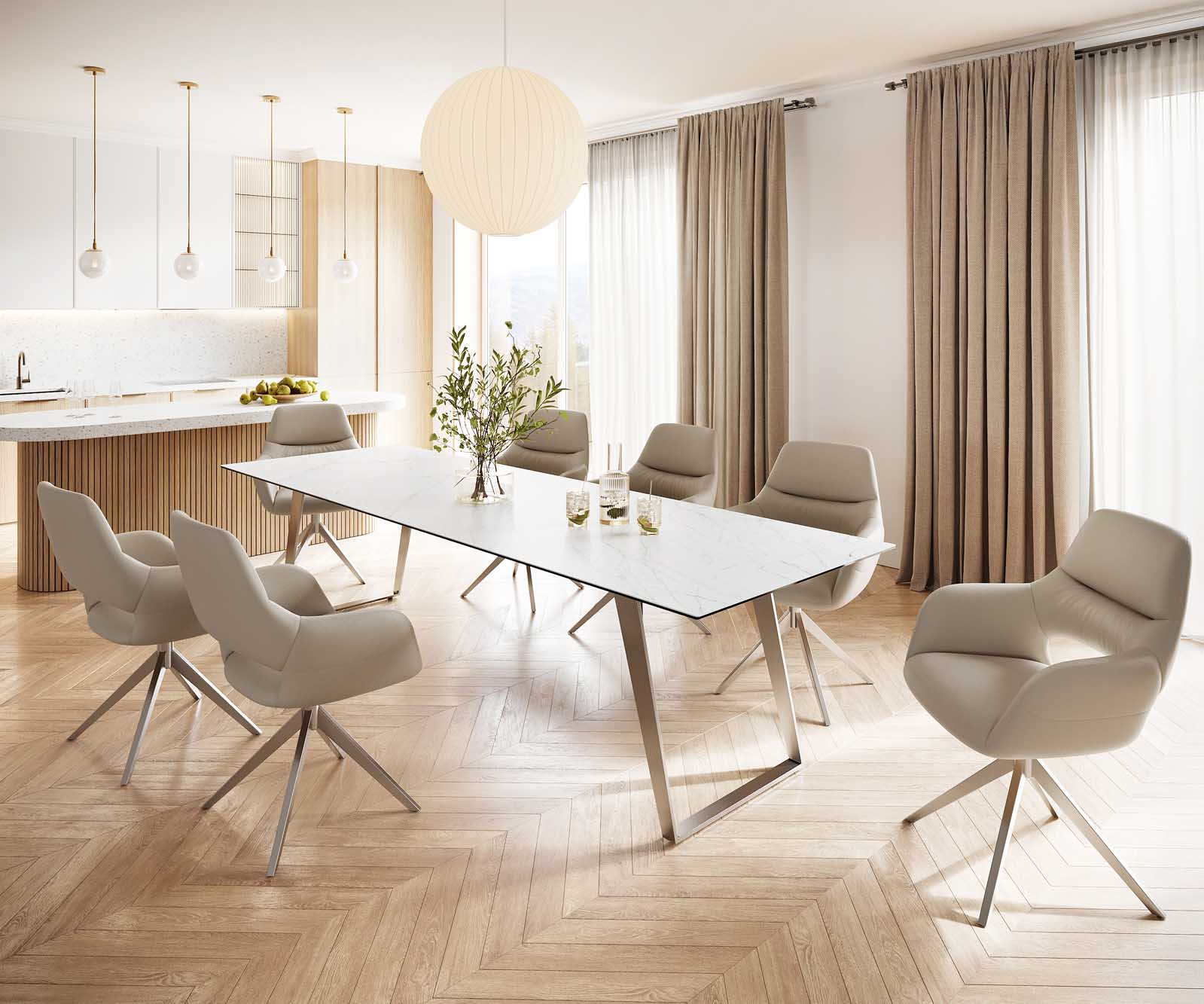 Eettafel Edge 300x100 keramiek Laminam® Statuarietto wit roestvrij staal hoekig 6