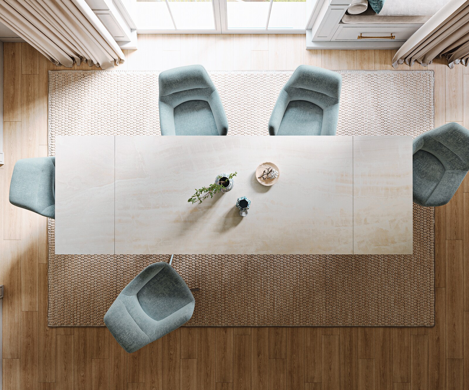 Eettafel Edge 200-300x100 cm keramiek Onyx Champagne Spider plat staal roestvrij staal uittrekbaar 6
