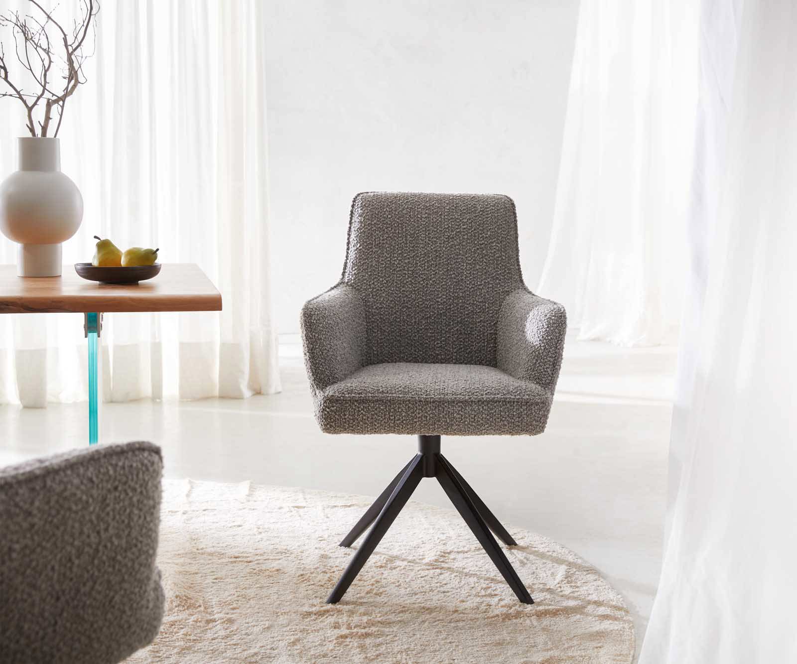 Draaistoel Heira-Flex met armleuning bouclé zilver grijs kruisframe breed zwart 360° draaibaar pocketveer kern 1 Draaistoel Heira-Flex met armleuning bouclé zilver grijs kruisframe breed zwart 360° draaibaar pocketveer kern 1