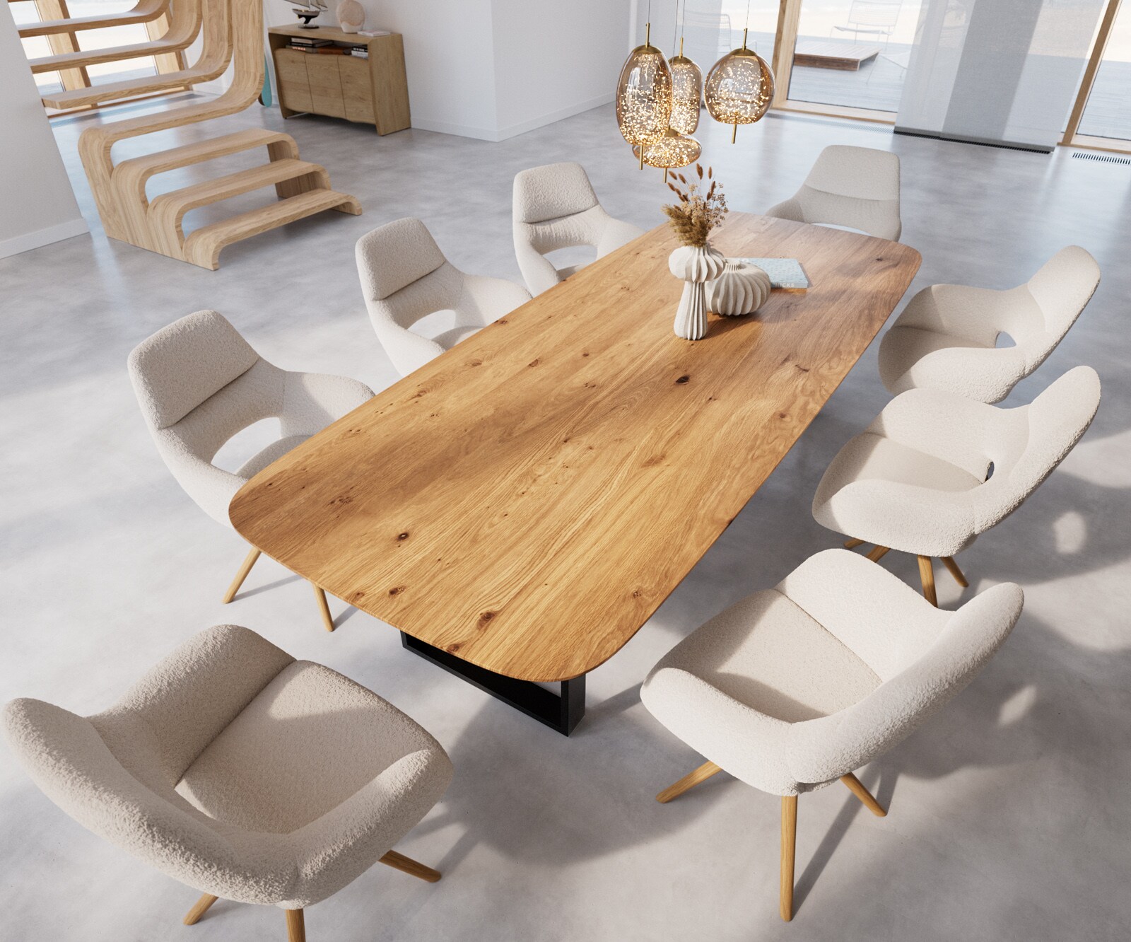Eettafel Edge Boot 300x120x2,5-3 eiken natuur skid  zwart  Schweizer Kante 3