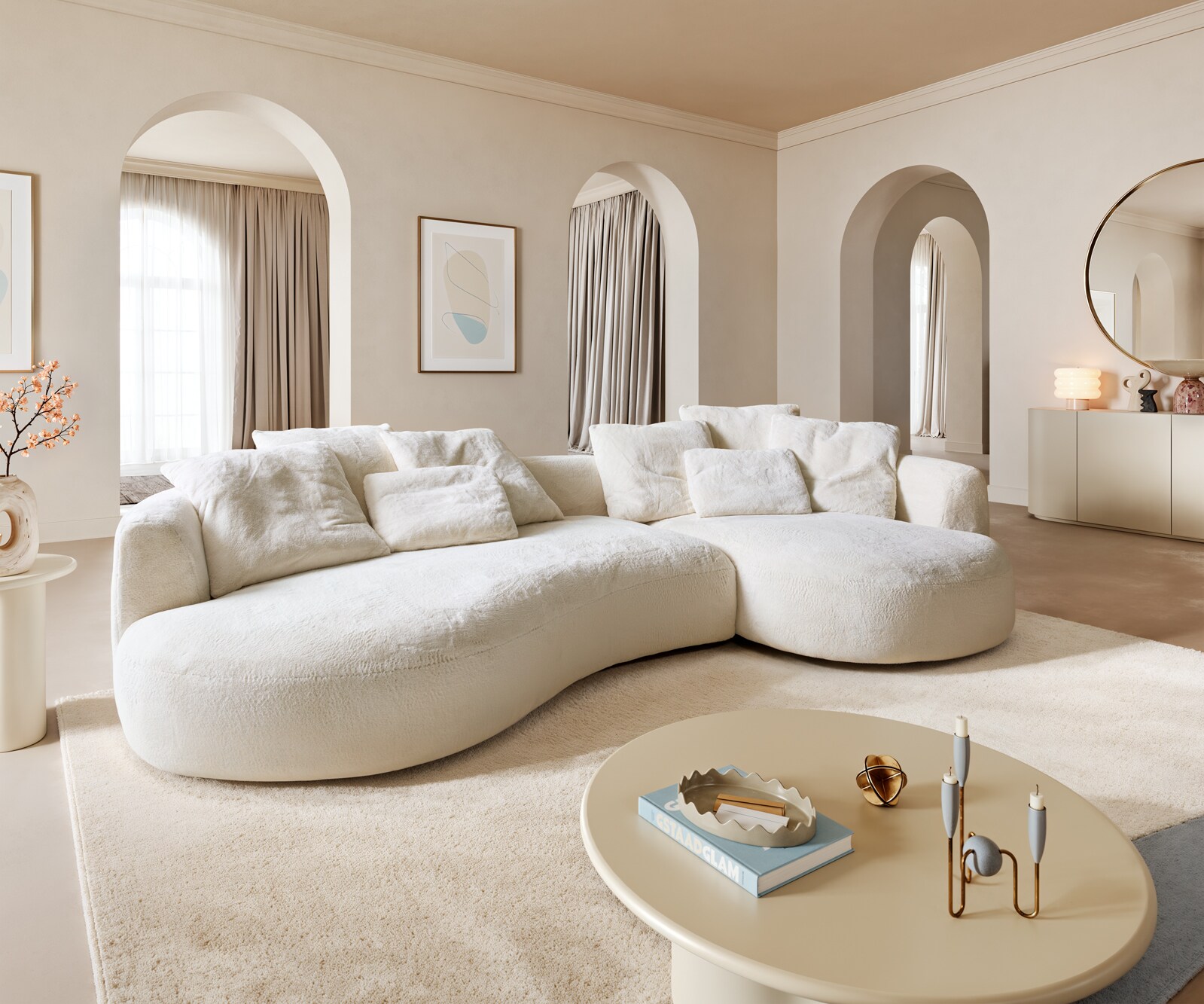 Big-Sofa Edina 330x170 cm Pluche crème-wit