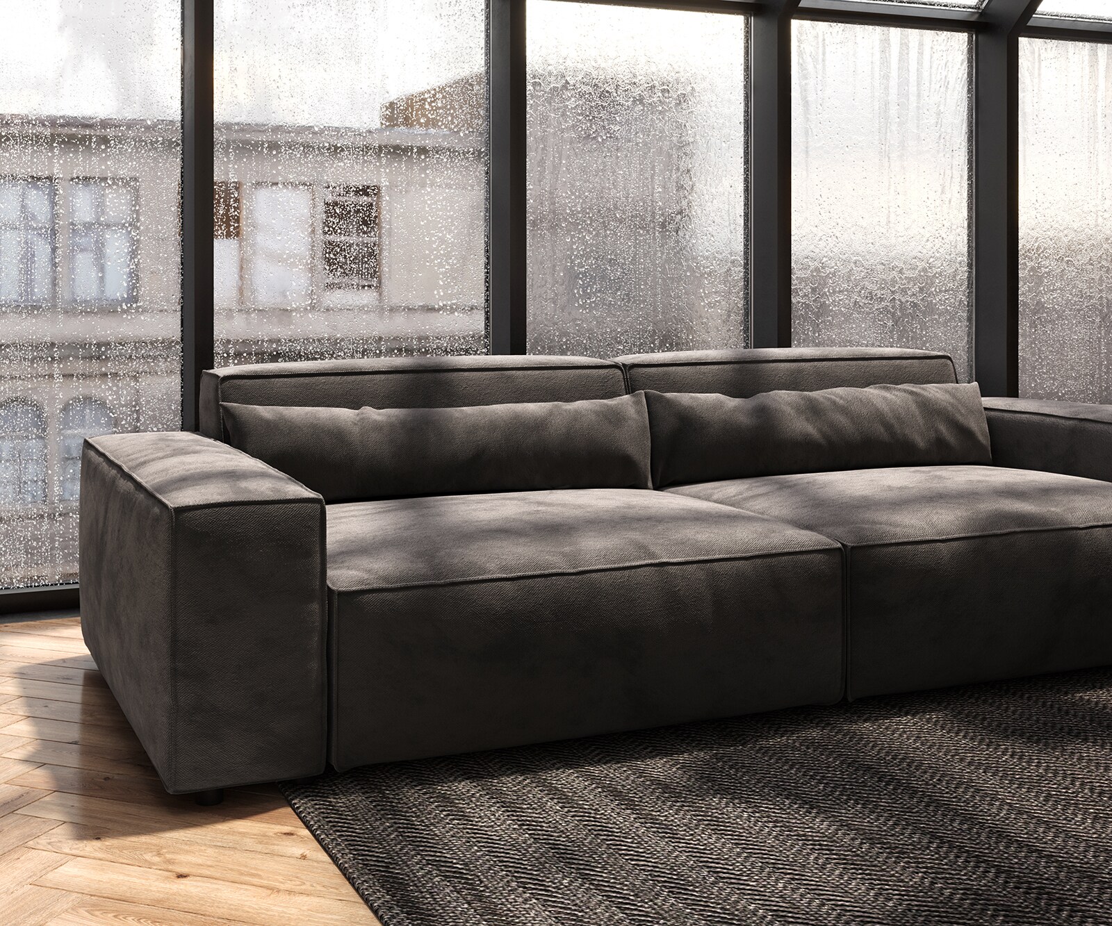 Big-sofa Sirpio XL 270x130 cm microvezel kaki bruin met kruk 5