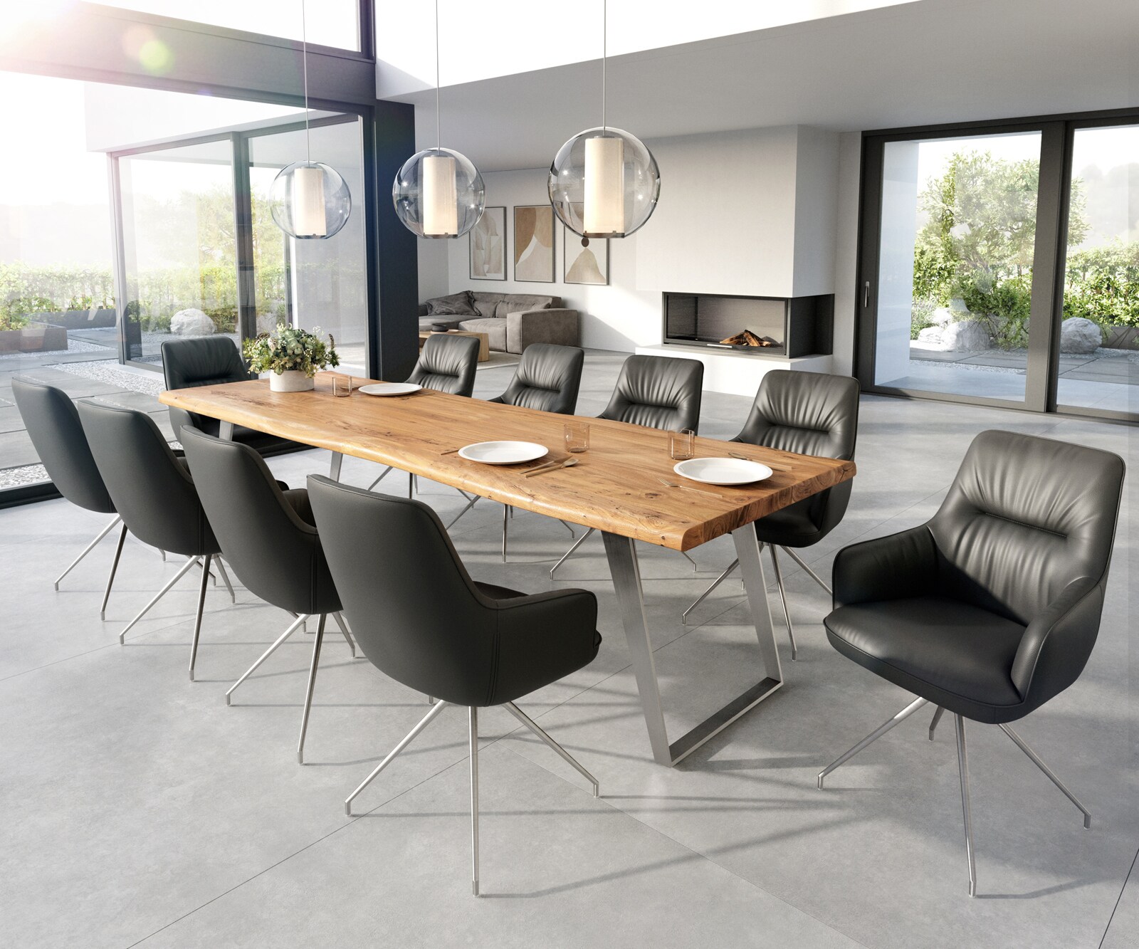 Eetkamerstoel Zelia-Flex met armleuning echt leer zwart kruisframe conisch roestvrij staal pocketveer kern 3 Eetkamerstoel Zelia-Flex met armleuning echt leer zwart kruisframe conisch roestvrij staal pocketveer kern 3