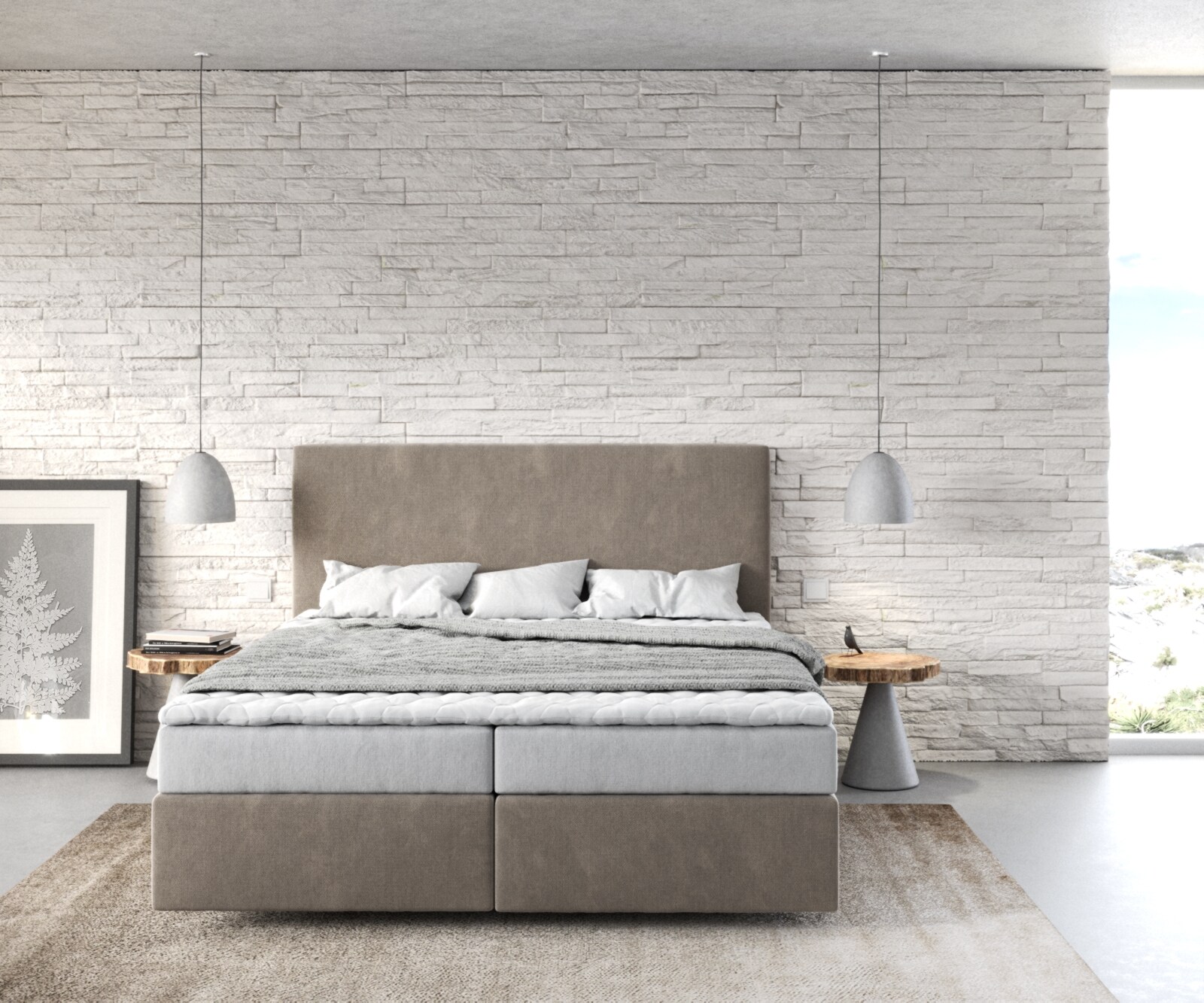 Boxspring-bed Dream-Well 160x200 cm Beige Microvezel stof 1