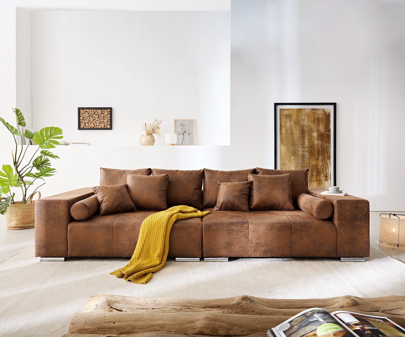 XXL-bank Marbeya 285x115 bruin antiek look met 10 kussens 2