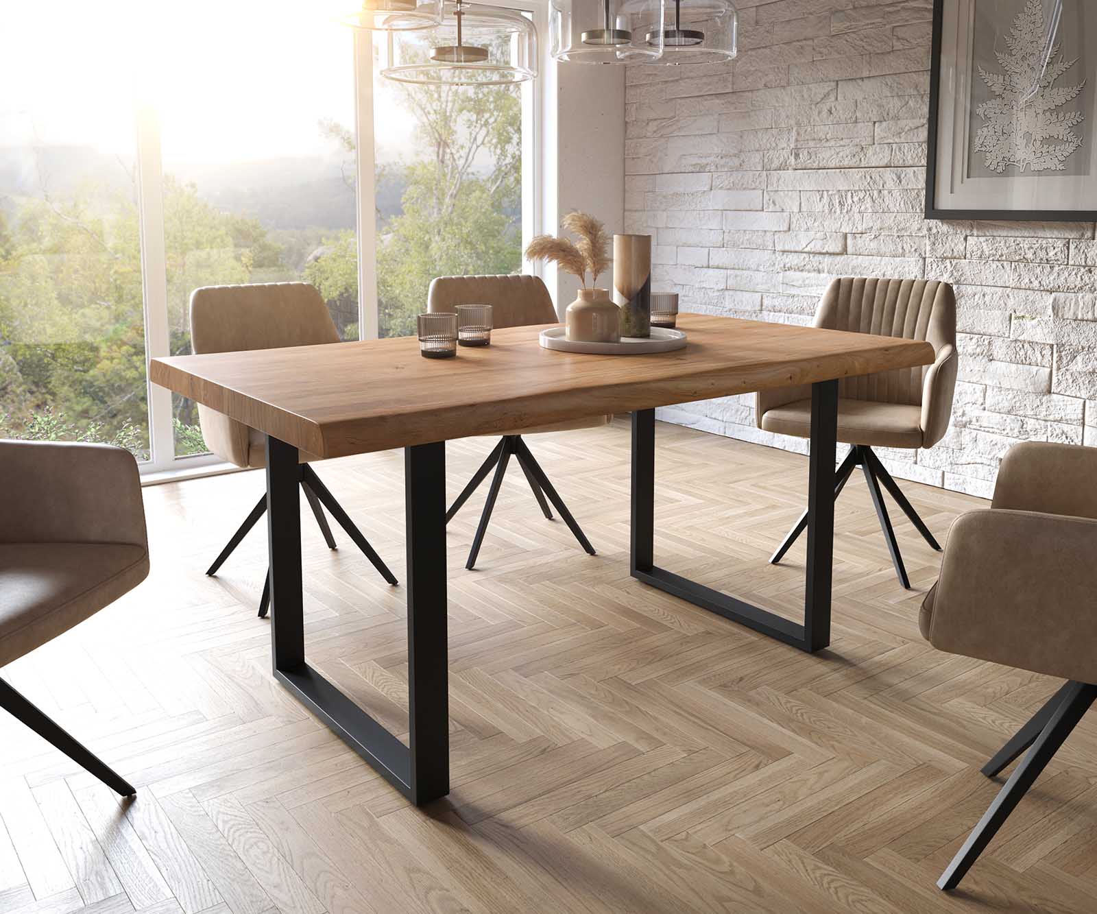 Eettafel Edge 160x90 XL acacia natuur skid  zwart  Live-Edge