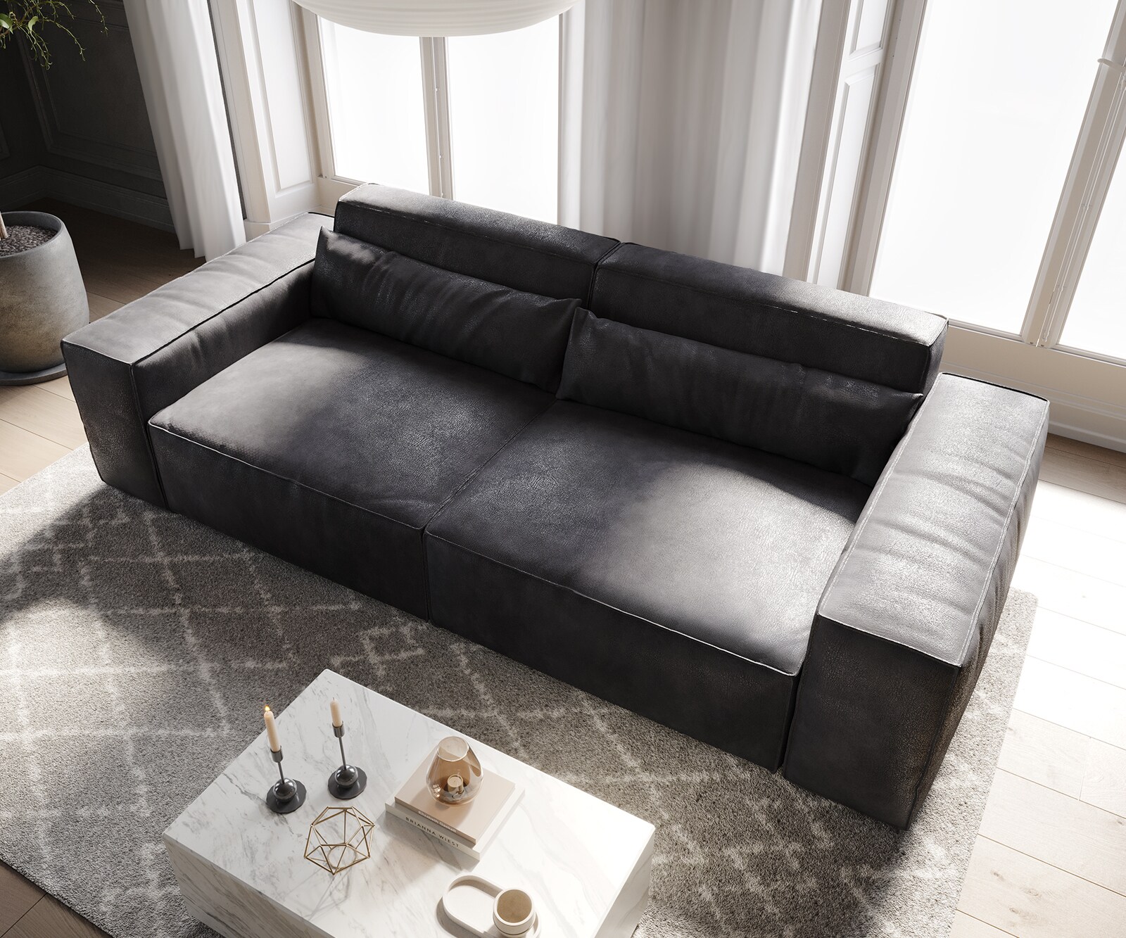 Grote bank Sirpio 230x95 cm Vintage kunstleer antraciet 3 Grote bank Sirpio 230x95 cm Vintage kunstleer antraciet 3