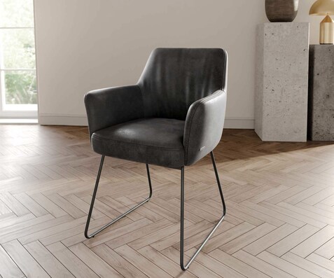 Eetkamerstoel Xana-Flex met armleuning microvelours antraciet vintage slipframe zwart pocketveer kern