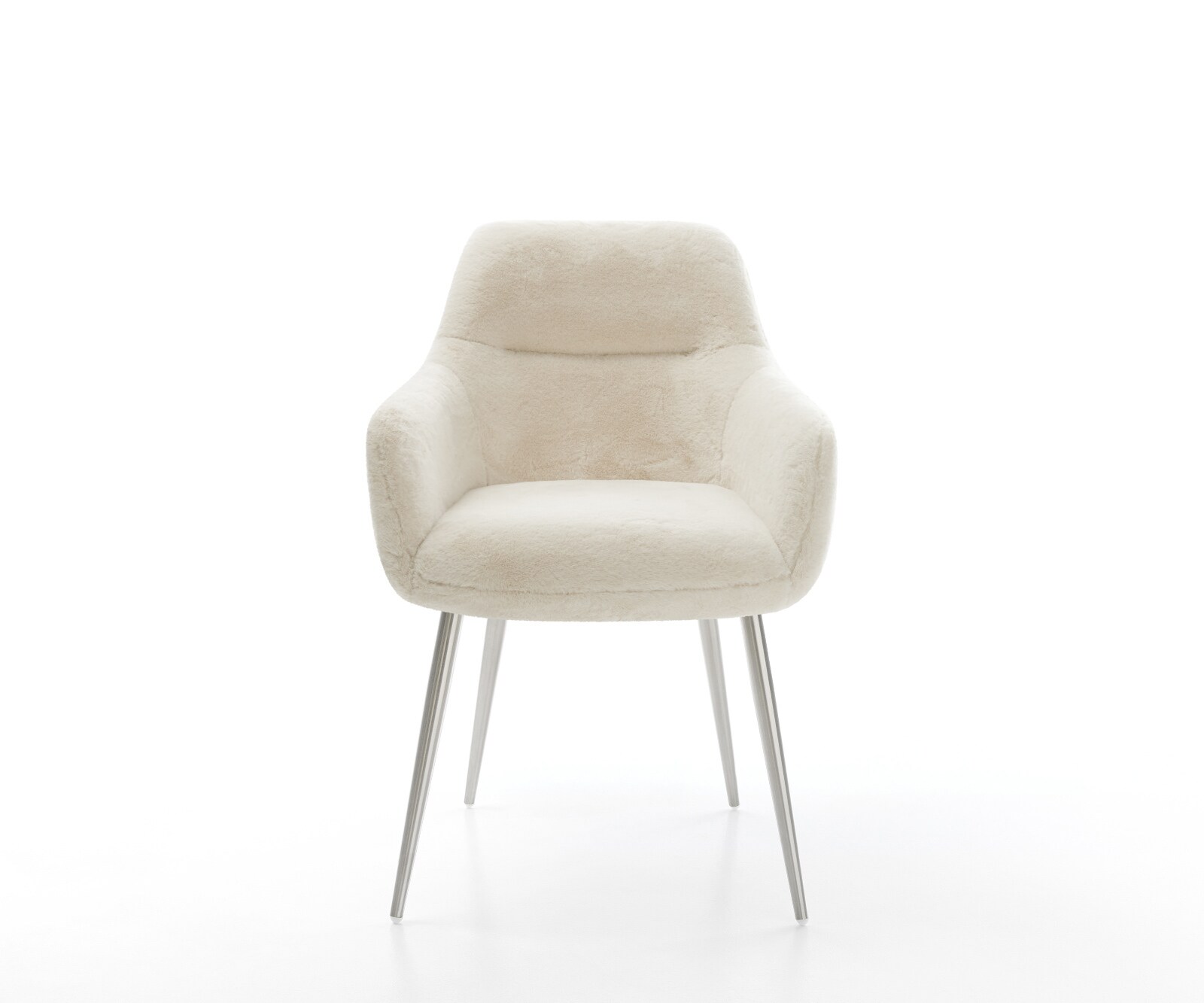 Eetkamerstoel Pejo-Flex pluchen crème-wit 4-poot conisch roestvrij staal pocketveer kern 2