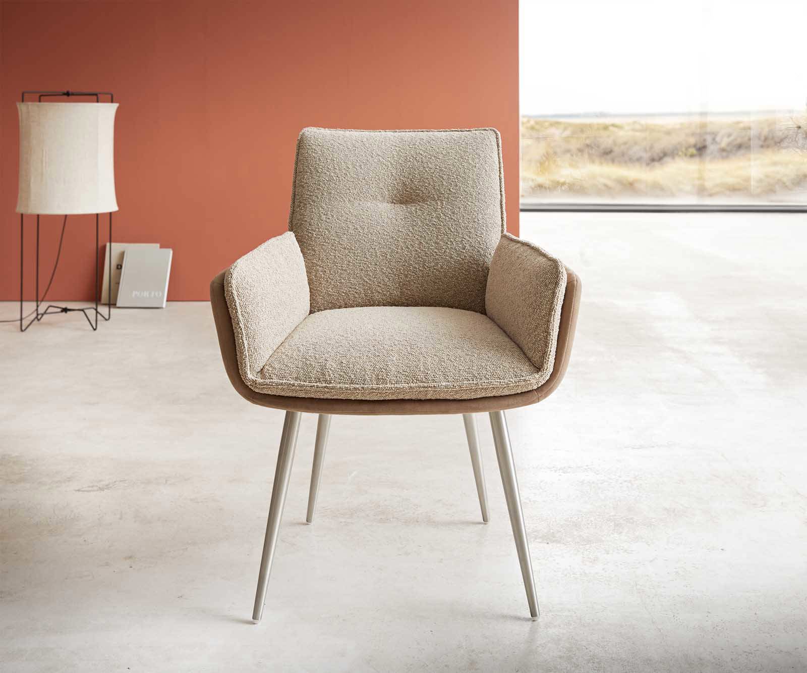 Eetkamerstoel Nela-Flex materiaalmix mud 4-poot conisch roestvrij staal 1 Eetkamerstoel Nela-Flex materiaalmix mud 4-poot conisch roestvrij staal 1