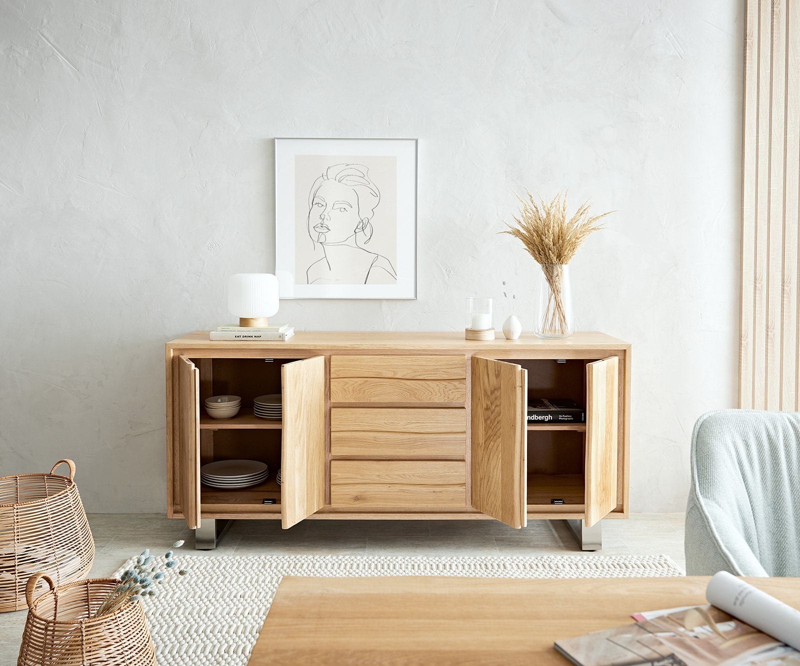 Dressoir Live-Edge 170 cm natuur eiken 3 laden 4 deuren 4 Dressoir Live-Edge 170 cm natuur eiken 3 laden 4 deuren 4