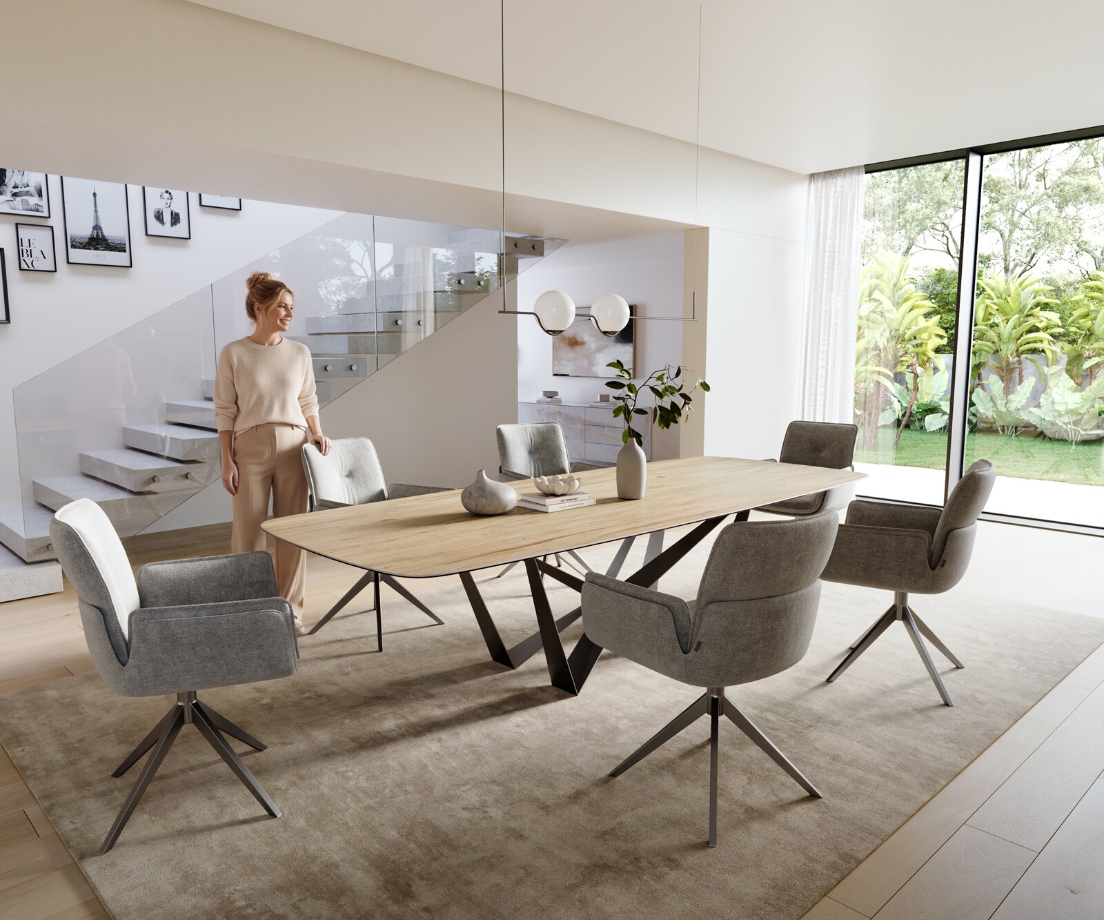 Eettafel Edge Boot 300x120 cm Keramiek Laminam® Sabbia Eichefarbig Spider Flachstahl Roestvrij staal Grafiet 6