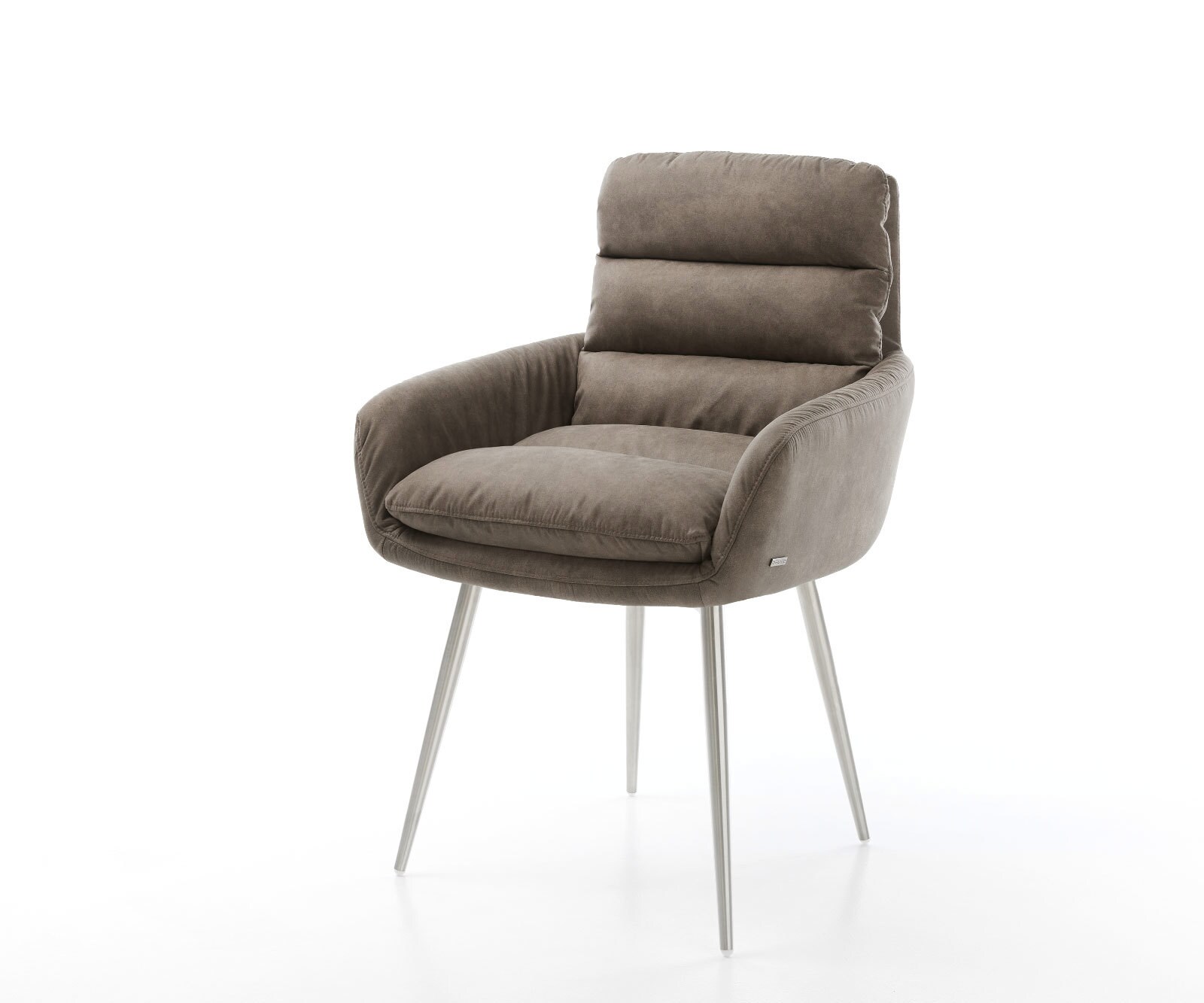 Eetkamerstoel Abelia-Flex met armleuning microvelours taupe vintage 4-poot conisch roestvrij staal 1