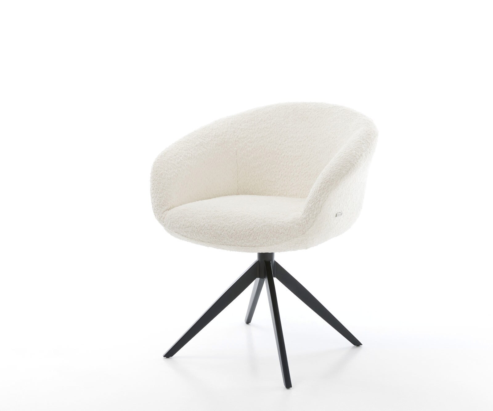 Draaistoel Vinka-Flex met armleuning bouclé wit kruisframe breed zwart 360° draaibaar rocker-functie pocketveer kern