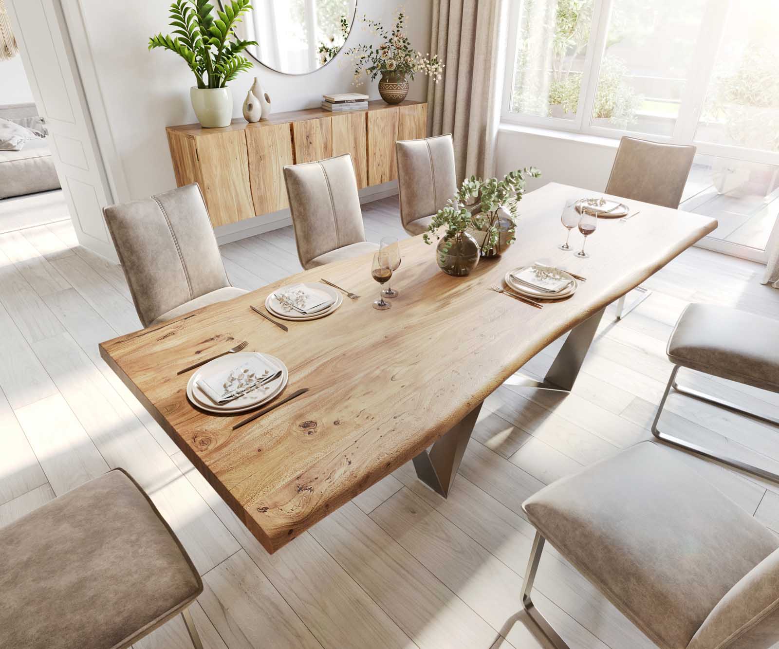 Eettafel Edge 260x100 XL acacia natuur Spider staal  roestvrij staal  Live-Edge 4