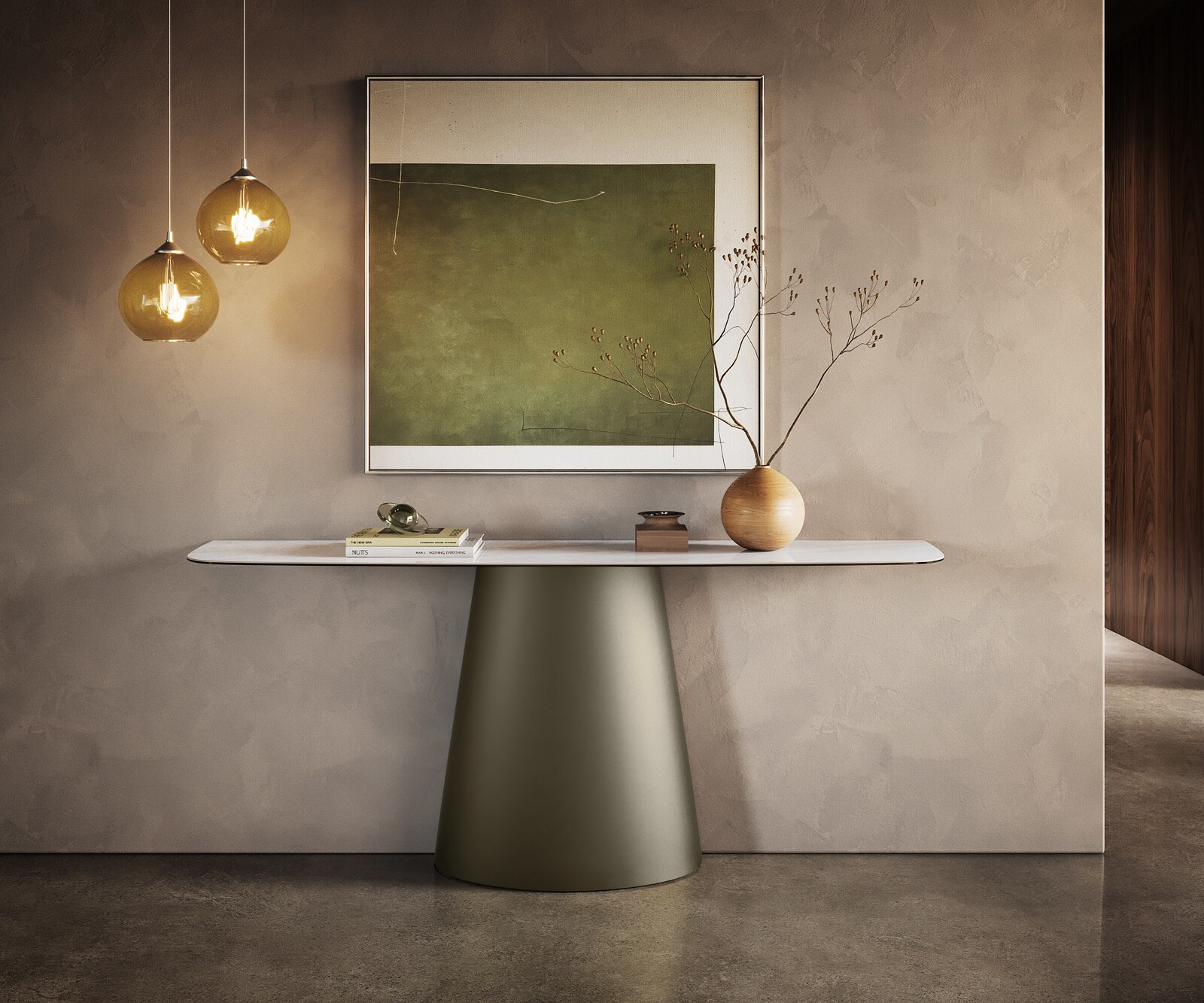 Consoletafel Edge Bootvorm 180x40 cm Keramiek Onyx Pearl Conos Metaal Effektfinish Titan 4