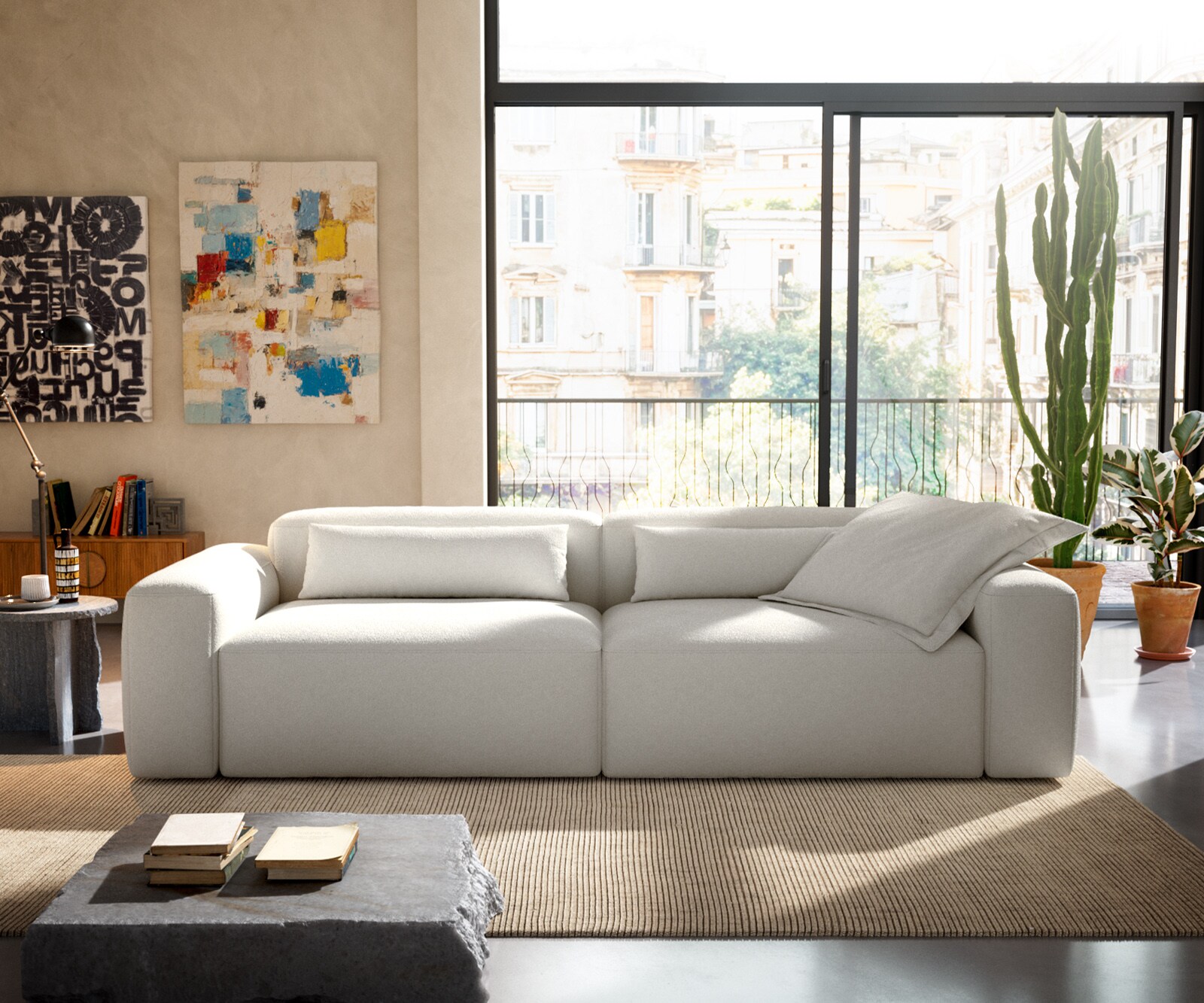 Bigsofa Freestyle 280x110 cm Bouclé Crème-wit kapnaad