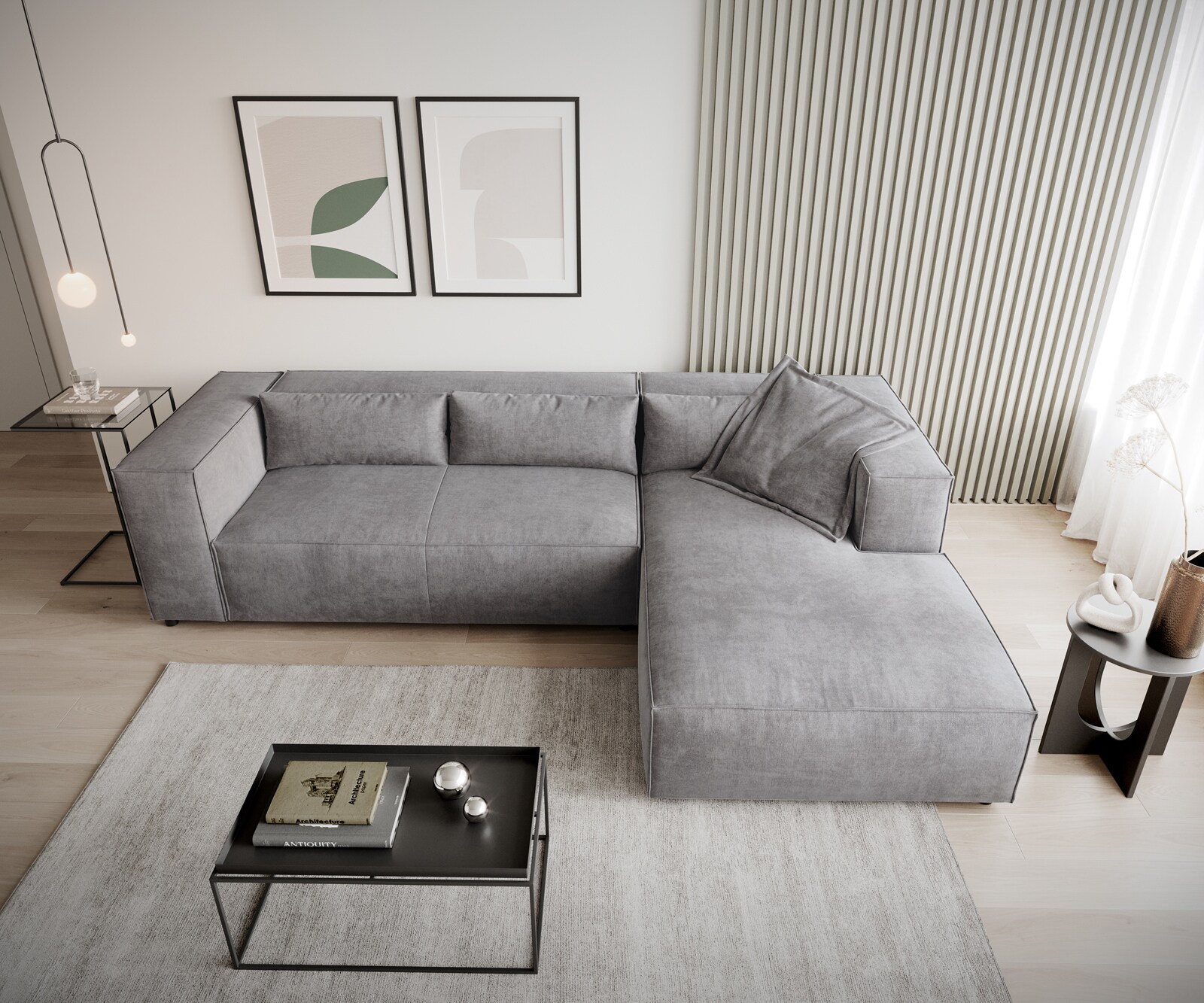 Hoekbank Brom 260 x 175 cm microvezel grijs recamiere rechts 3