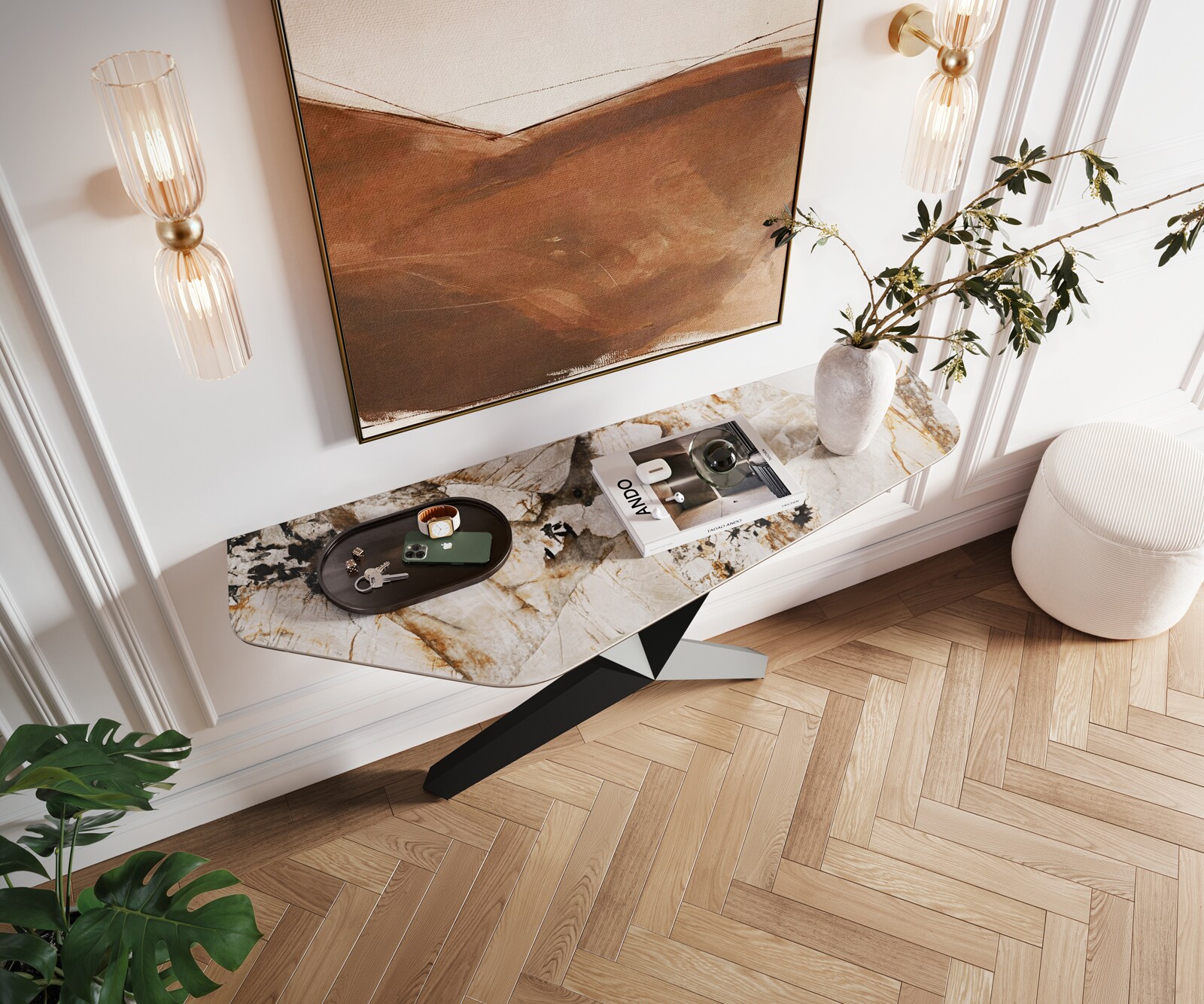 Consoletafel Edge Polygonaal 140x50 cm Keramiek Patagonia Poliert Zentharo Metaal Zwart 2