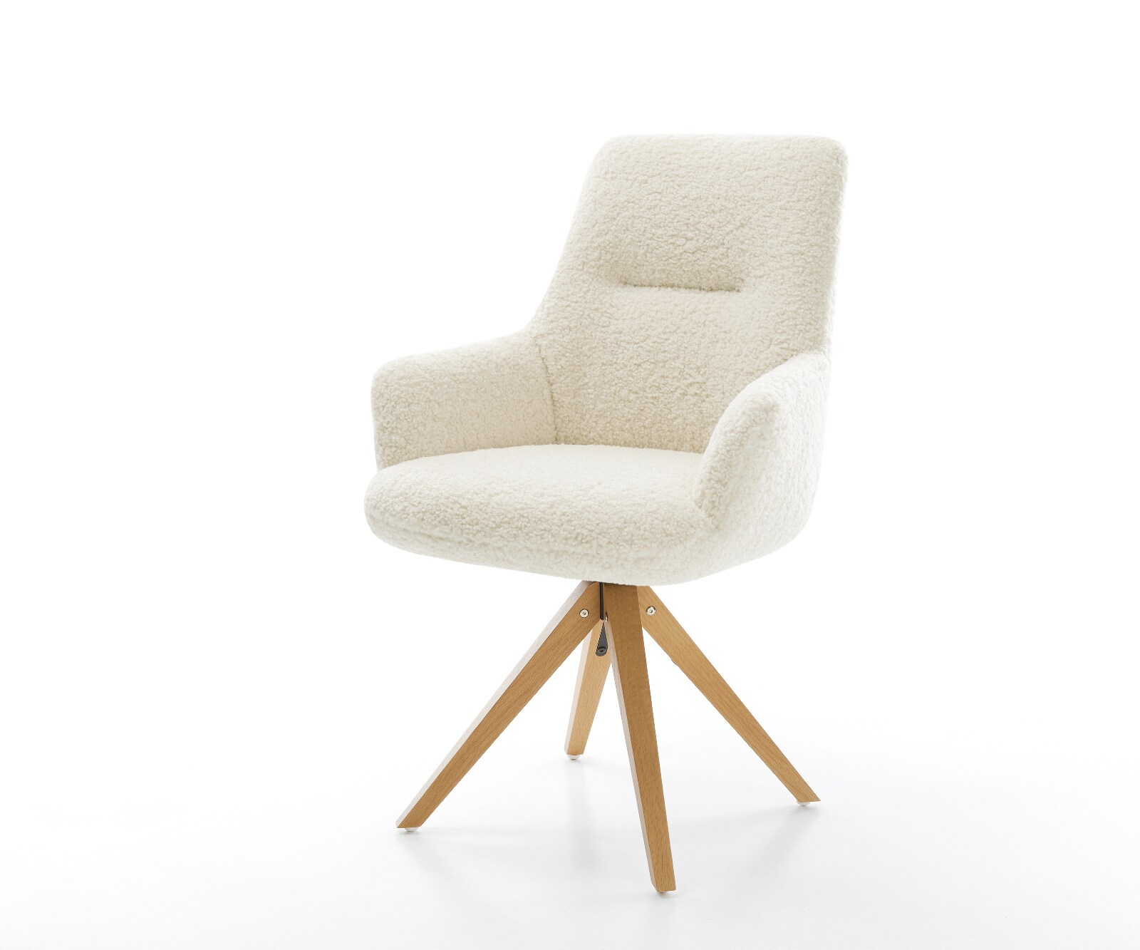 Draaistoel Zelia-Flex met armleuning teddy beige houten frame hoekig natuur 180° draaibaar pocketveer kern 1