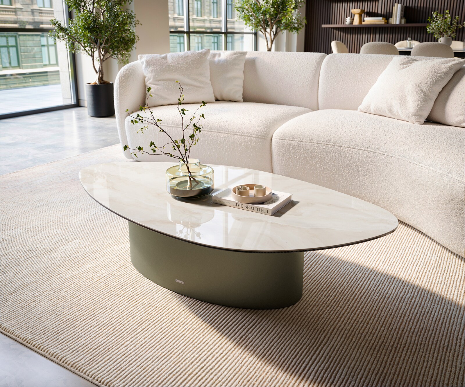 Salontafel Edge organisch 140x76 cm keramiek Onyx Champagne Casilda effectafwerking titaan 3
