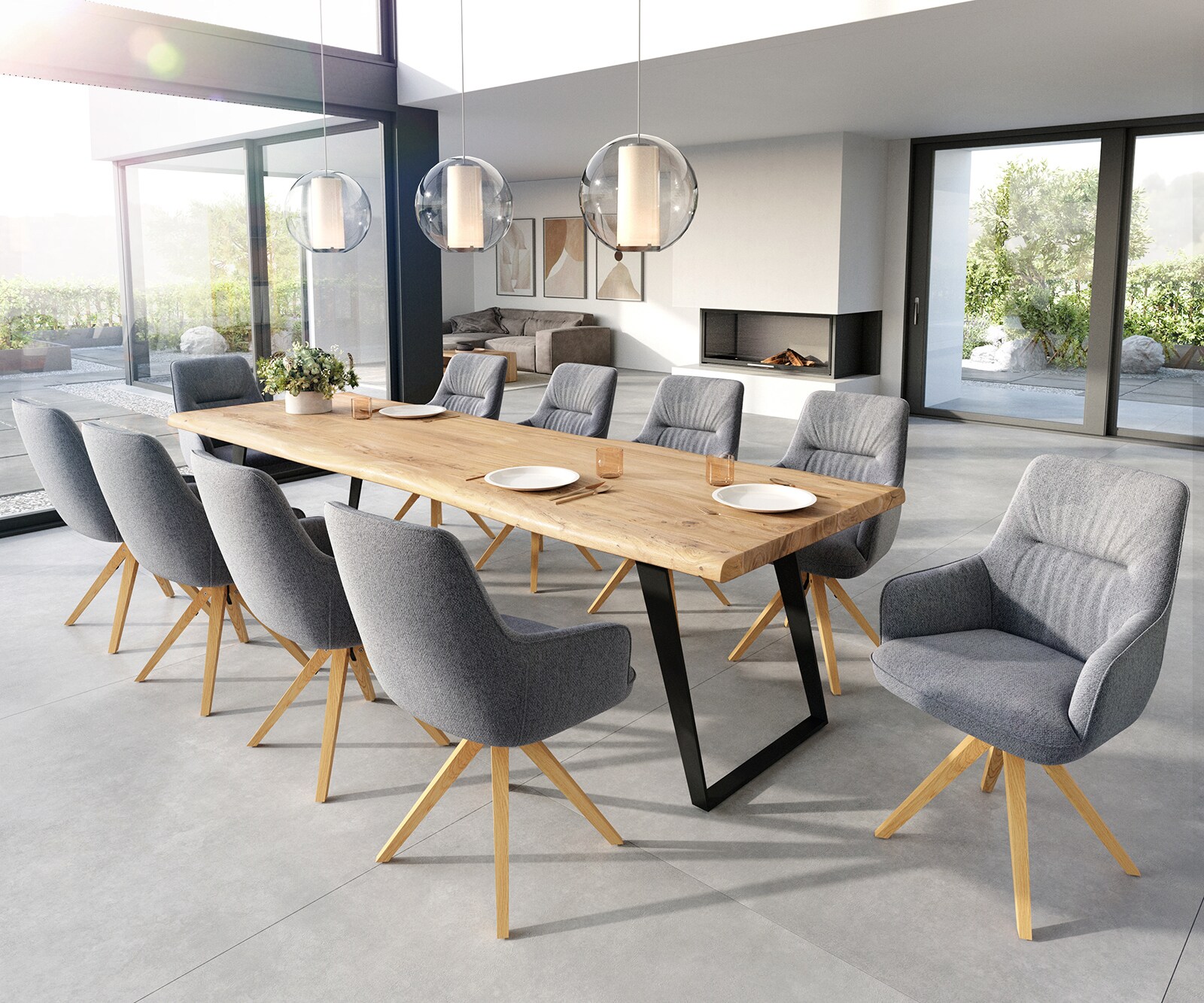 Eetkamerstoel Zelia-Flex met armleuning structuurstof lichtgrijs houten frame hoekig natuur pocketveer kern 3 Eetkamerstoel Zelia-Flex met armleuning structuurstof lichtgrijs houten frame hoekig natuur pocketveer kern 3