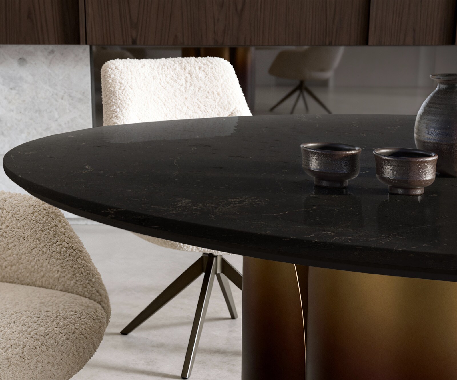 Eettafel Adenza rond 140x140 cm marmer zwart goud metaal goud fusion afwerking 4