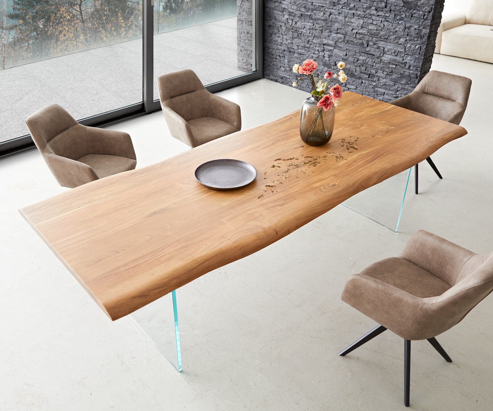 Eettafel Edge 260x100 acacia natuur glas Live-Edge 3 Eettafel Edge 260x100 acacia natuur glas Live-Edge 3
